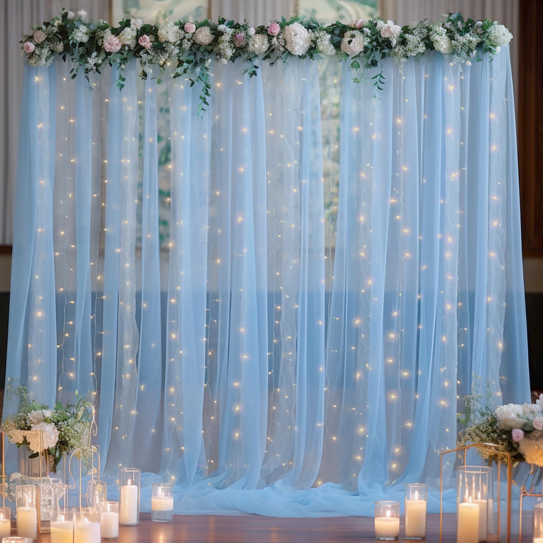 10X10 Blue Tulle Backdrop Curtains For Parties, Sheer Backdrop Curtain Wedding Photo Backdrop Drapes For Baby Shower Photography