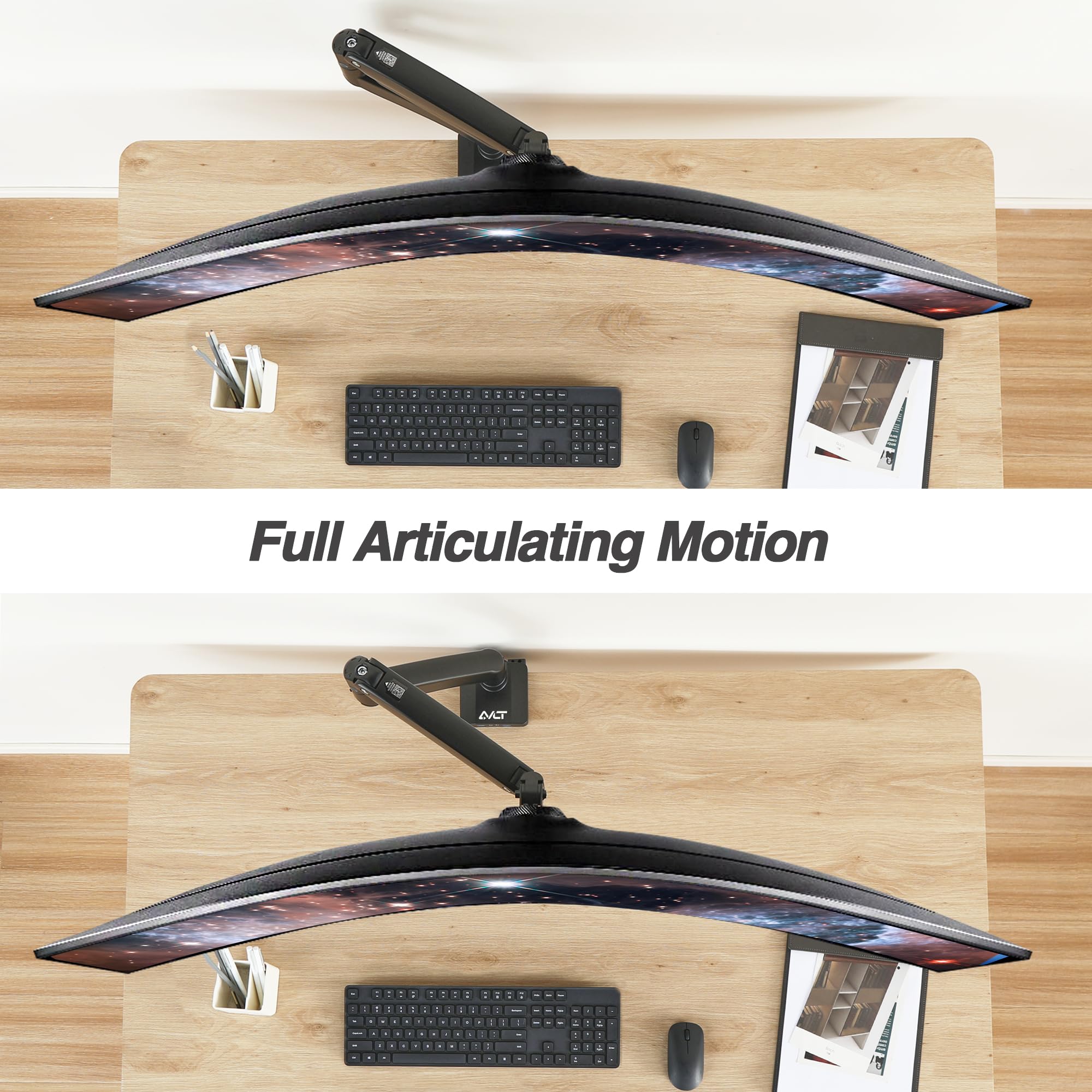 Avlt Single 17'' 49'' Super Ultrawide Monitor Arm For Screens Up To 50 Lbs, Premium Aluminum Desk Stand, Adjustable Pneumatic He