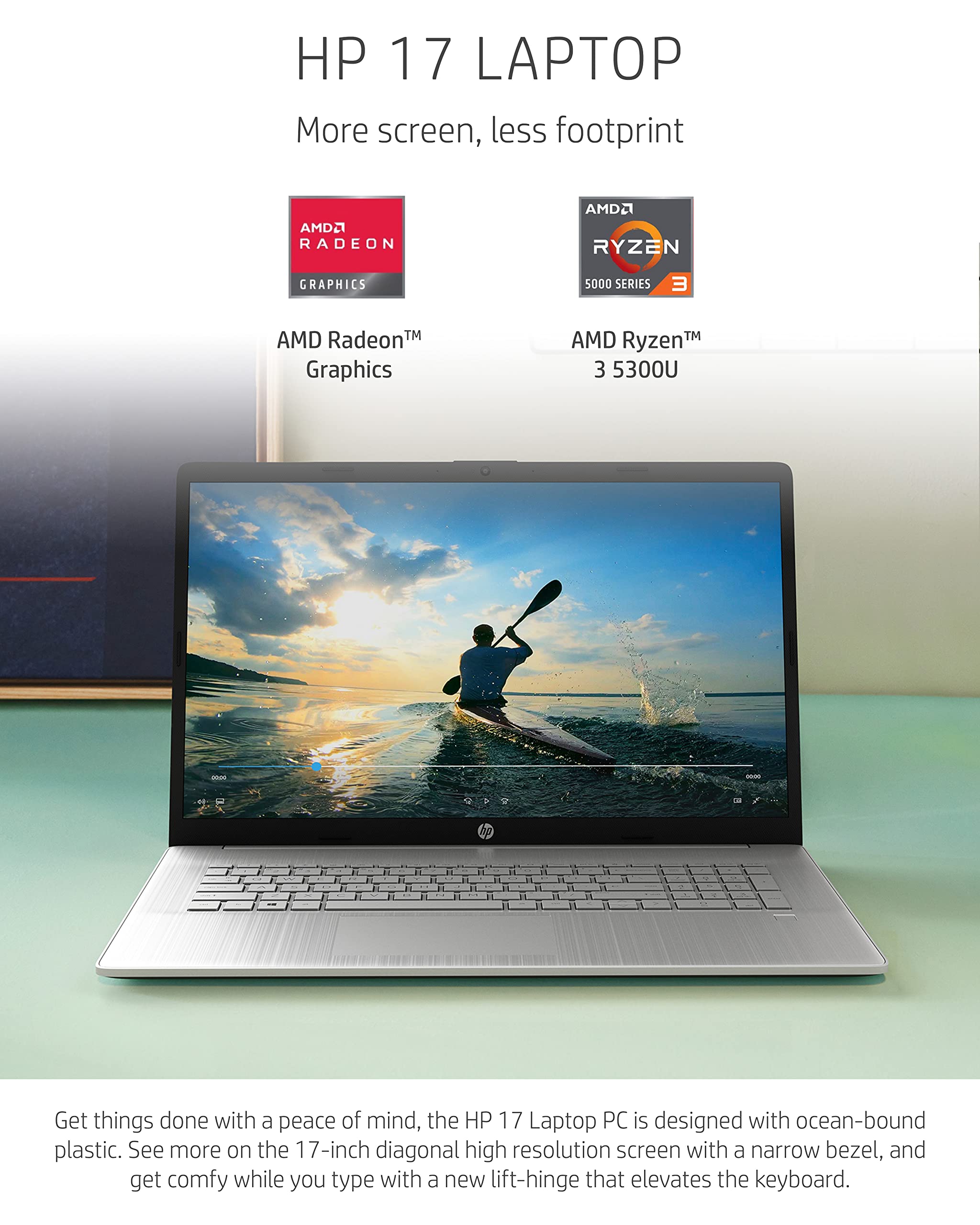 Hp 17 Laptop Pc, Amd Ryzen 3 5300U, 4 Gb Ram, 256 Gb Ssd, 17.3'' Hd+ Display, Windows 11 Home, Wi Fi & Bluetooth Combo, Long Bat