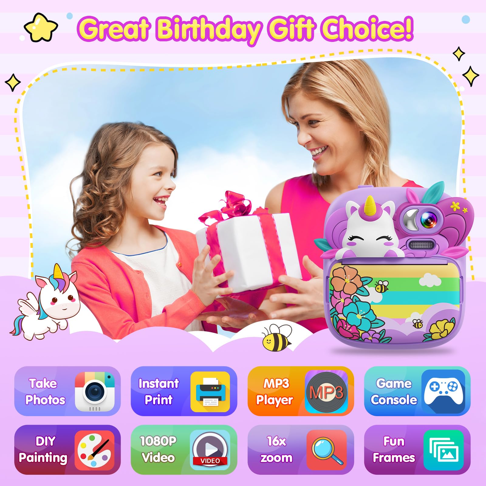 Kids Camera Instant Print, Camera For Kids With Printable Photos, Toddler Camera Toys For Children Ages 3 14, Digital Camera For