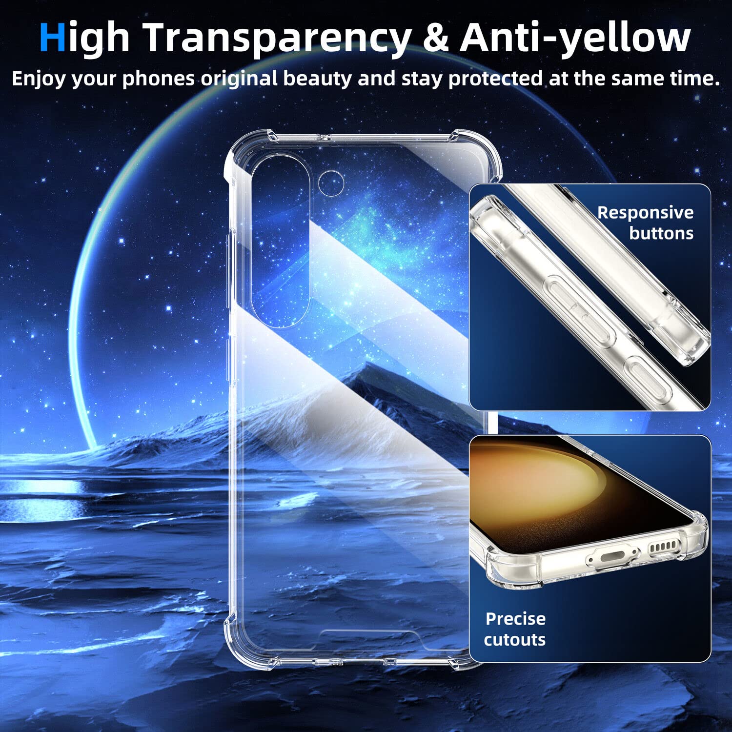 KIOMY Phone Case for Samsung Galaxy S23 5G Shockproof Hybrid PC TPU Crystal Clear Slim Fit with Airbag Corners
