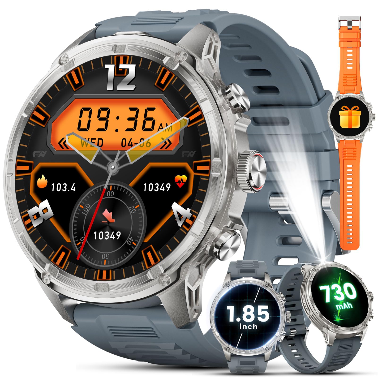 Lige Military Smart Watch For Men With 80-Days Standby(710Mah)/Flashlight/50M Waterproof/1.85 '' Hd Large Screen,100+ Sports Fit