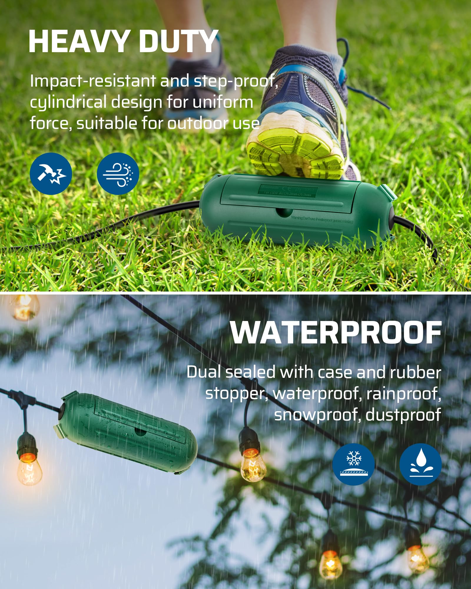 Dewenwils 3Pack Outdoor Extension Cord Cover, Waterproof Connection Protector With 4 Seal Latches, Adjustable Compartment For Aw