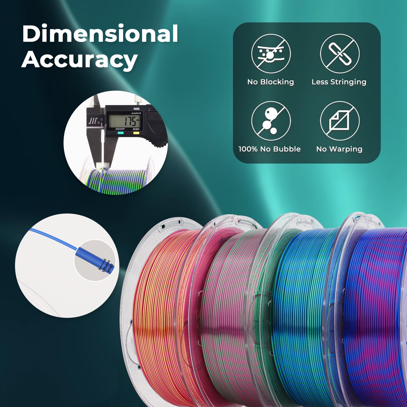 Amolen Silk Pla 3D Printer Filament Bundle, Shiny Dual Color Pla Filament 1.75Mm Pack, Multi Color Change Pla 3D Printing Filame