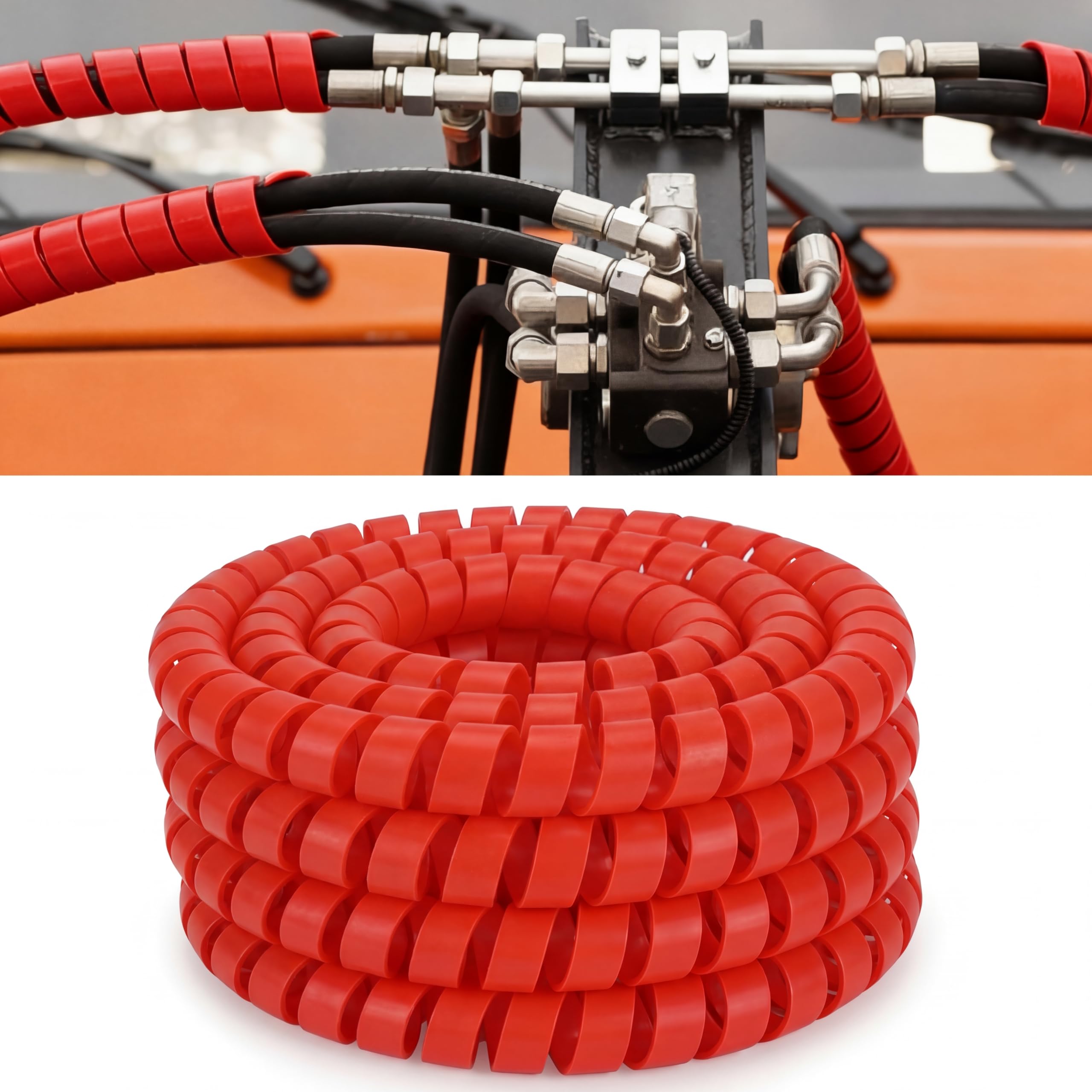 Pangda 25Ft Spiral Wrap Hose Cable Protector 1/2 Inch Heavy Duty Hydraulic Hose Wrap Protector Sleeve, Red Abrasion Resistant Sp