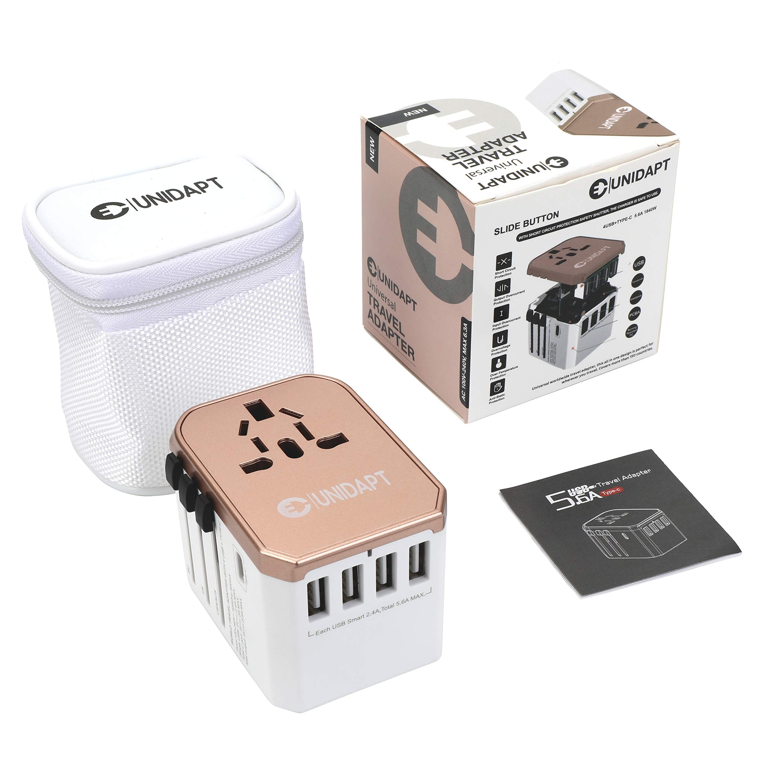 International Plug Adapter, Unidapt Travel Adapter Worldwide   All In One Universal Charger Usb Travel Power Adaptor With 5 Usb