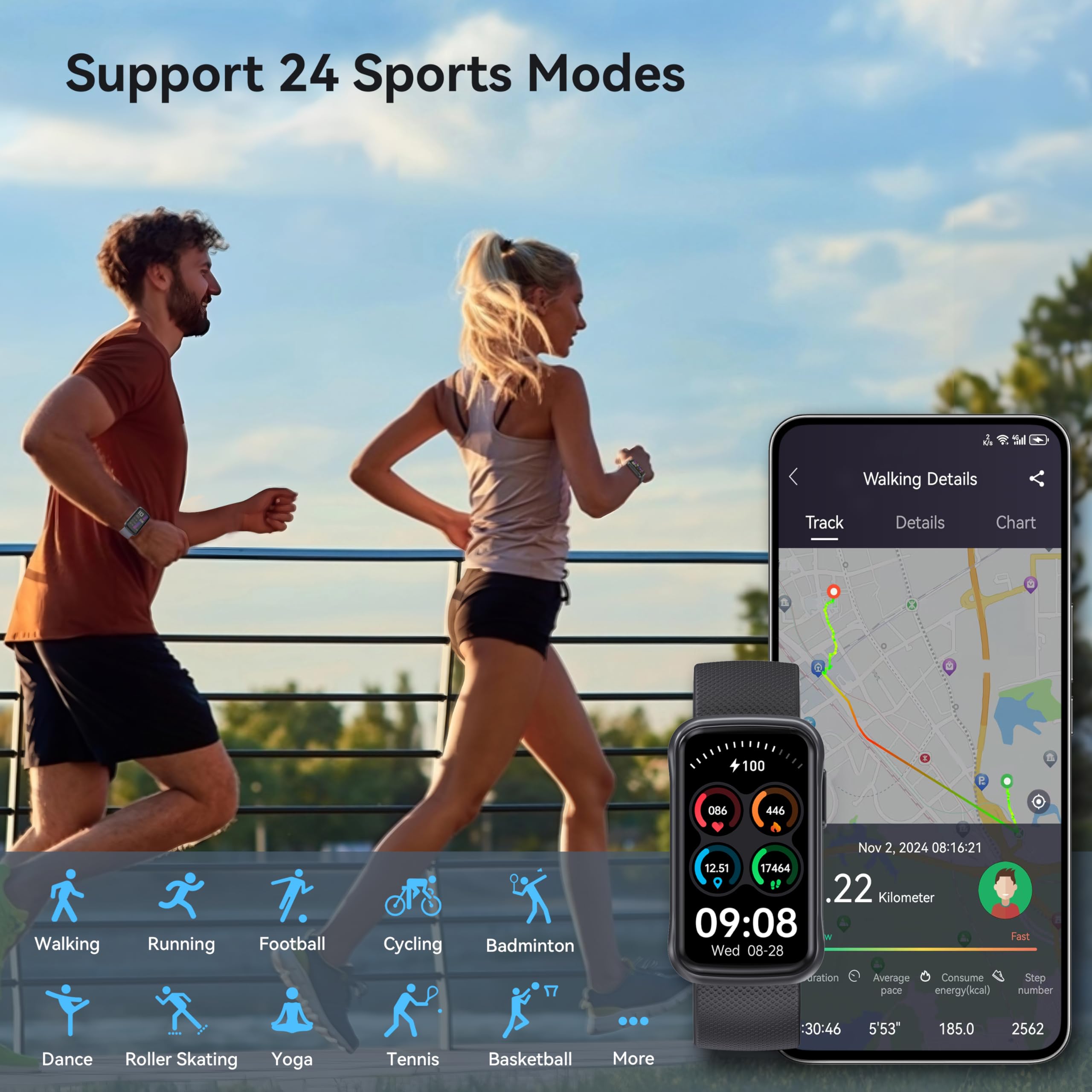 Oukitel Smart Watch For Men Women With 24 Sport Modes, Fitness Tracker 1.47'' Smartwatch With Heart Rate/Spo2/Sleep Monitor, Ste