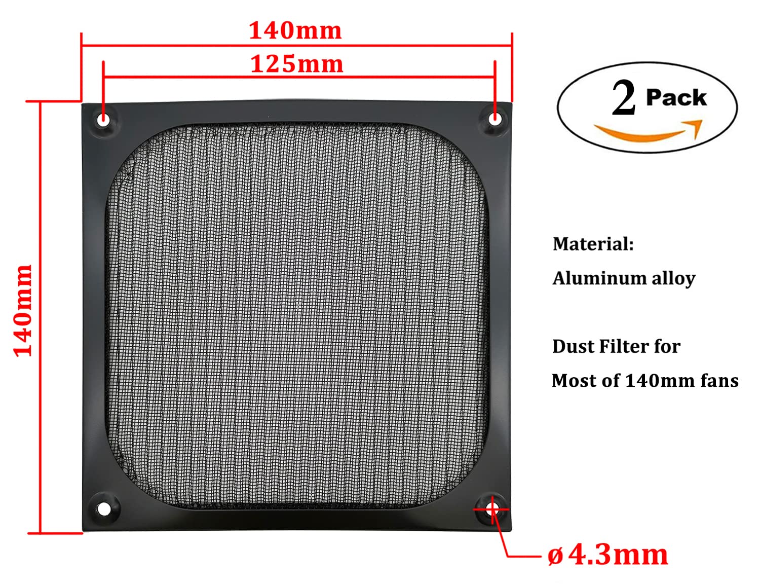 140Mm Desktop Computer Case Fan Dust Filter Grills Dustproof Case Cover With Screws, Aluminum Frame Ultra Fine Stainelss Steel M