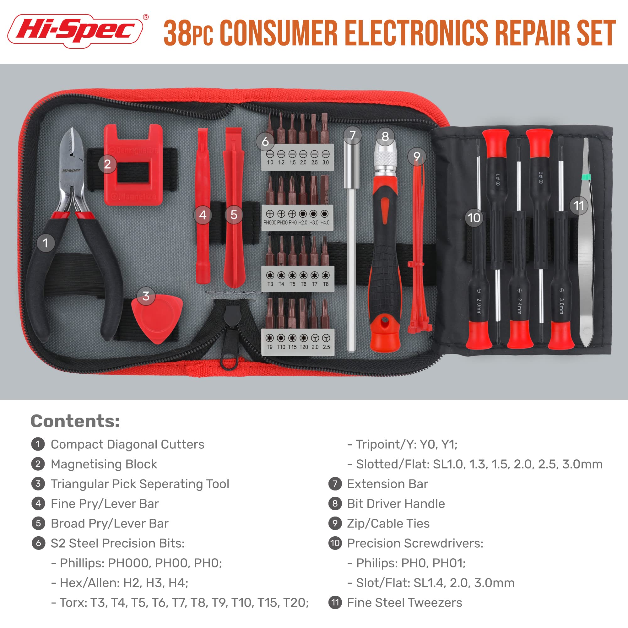 Hi Spec 38Pcs Electronics Repair Tool Kit, Precision Screwdriver Set Magnetic, Computer Screwdriver Kit, Pc Building Tool Kit Fo