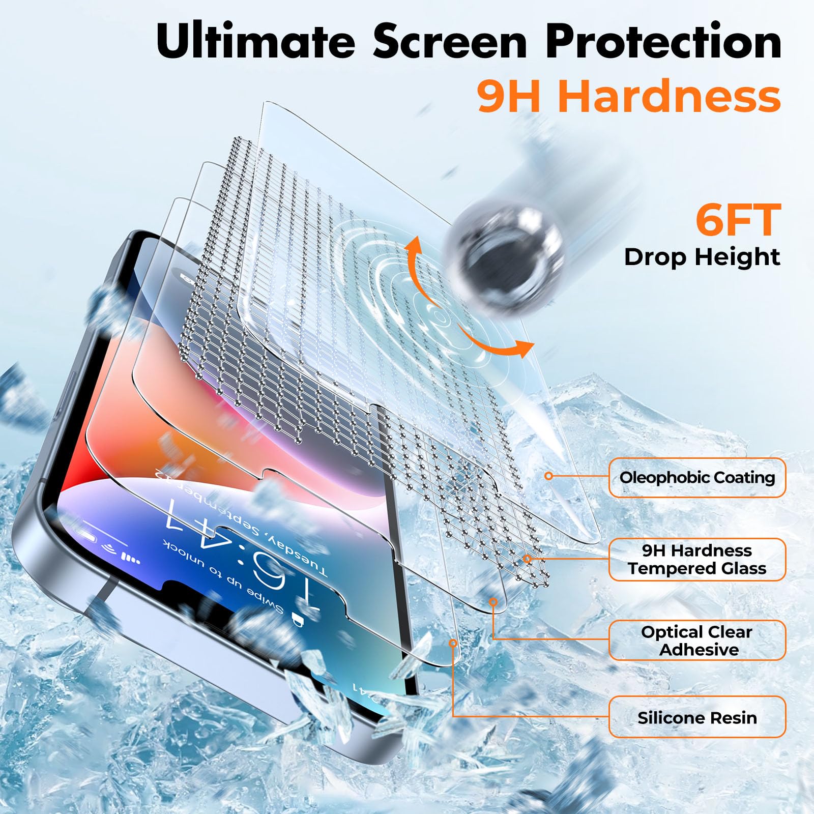 Unbreakcable 3 Pack Screen Protector For Iphone 14/13/13 Pro, Double Shatterproof Tempered Glass [Easy Installation Frame] [9H H