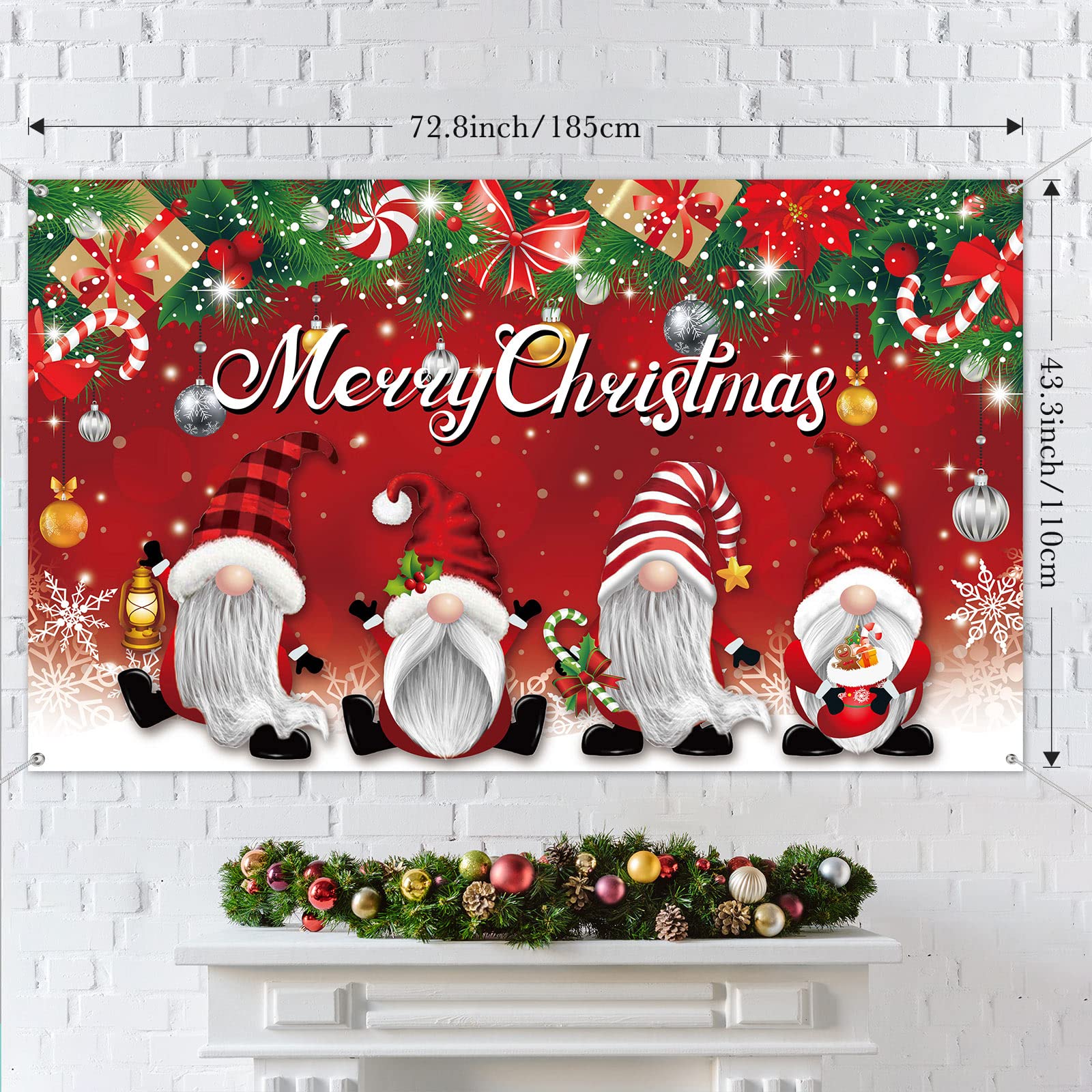Merry Christmas Party Backdrop Decorations Large Fabric Red Xmas Gnome Banner Photo Booth Background For Christmas Winter Holida