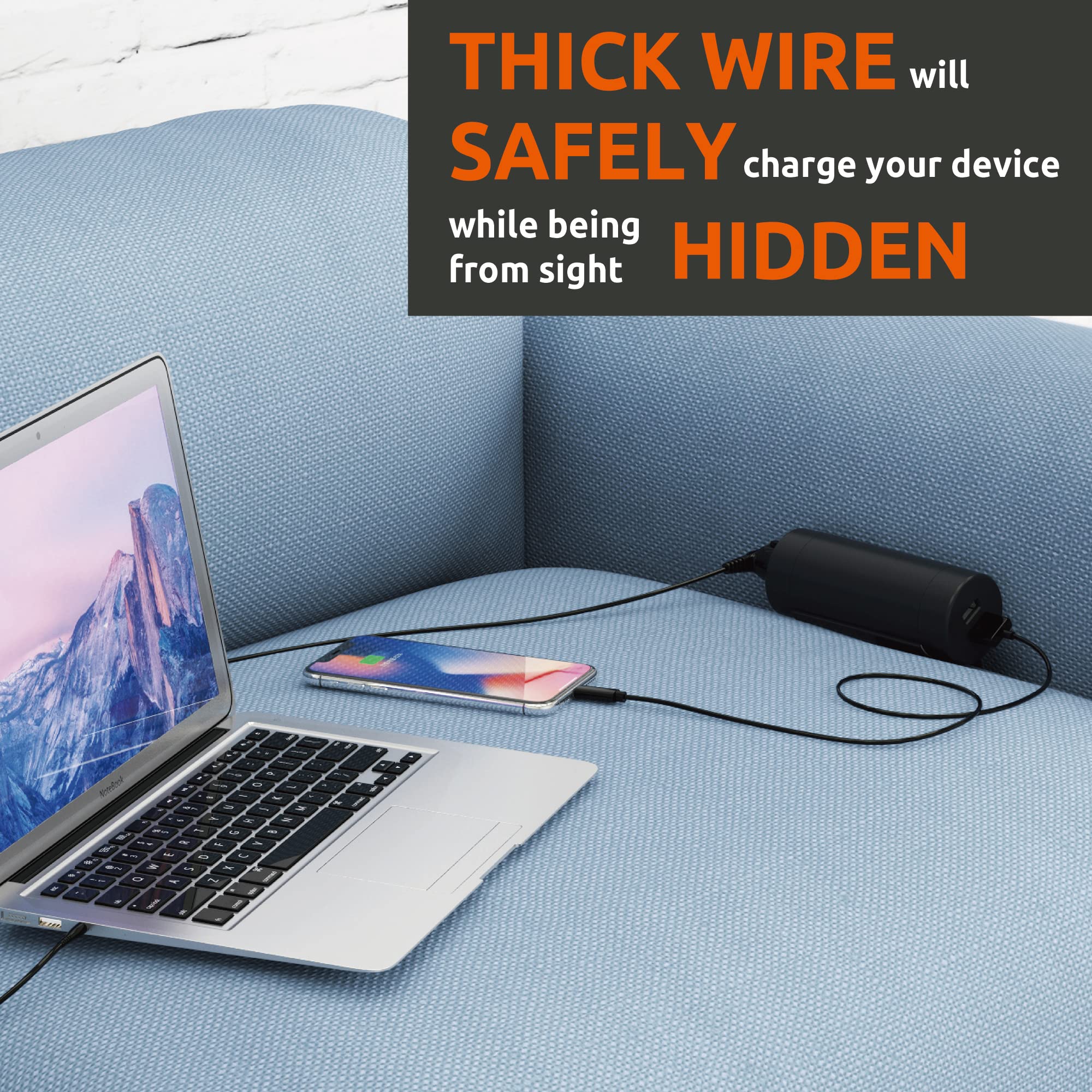 Link2Home Sofa Socket, 10Ft Extension Cord, 1 Outlet, 2 Ports, 3.1A Usb, With Low Profile Plug, Dark Grey