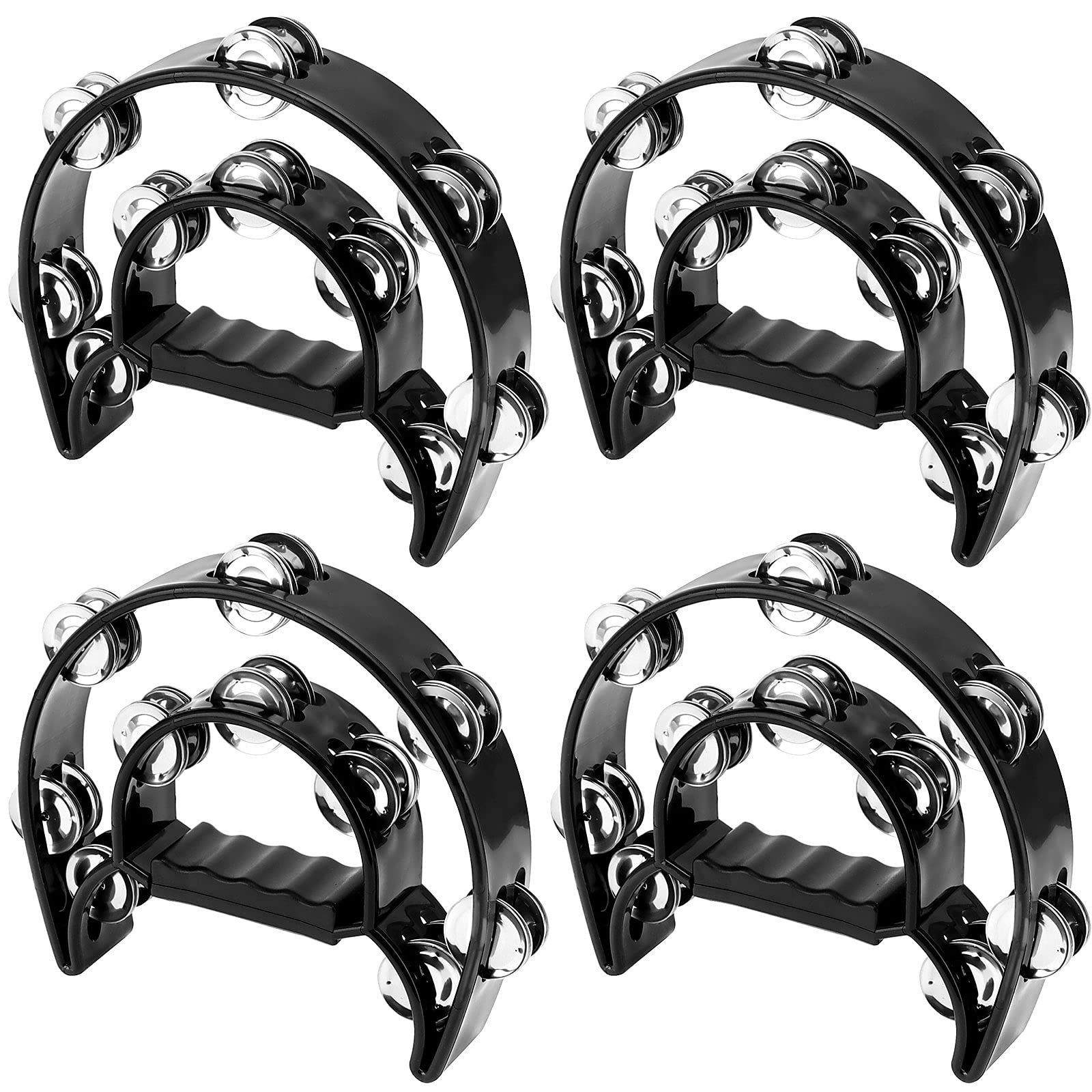 Joikit 4 Pack 9 Inch Double Row Tambourine, Half Moon Musical Tambourine, Metal Jingles Hand Held Percussion For Adults, Church,