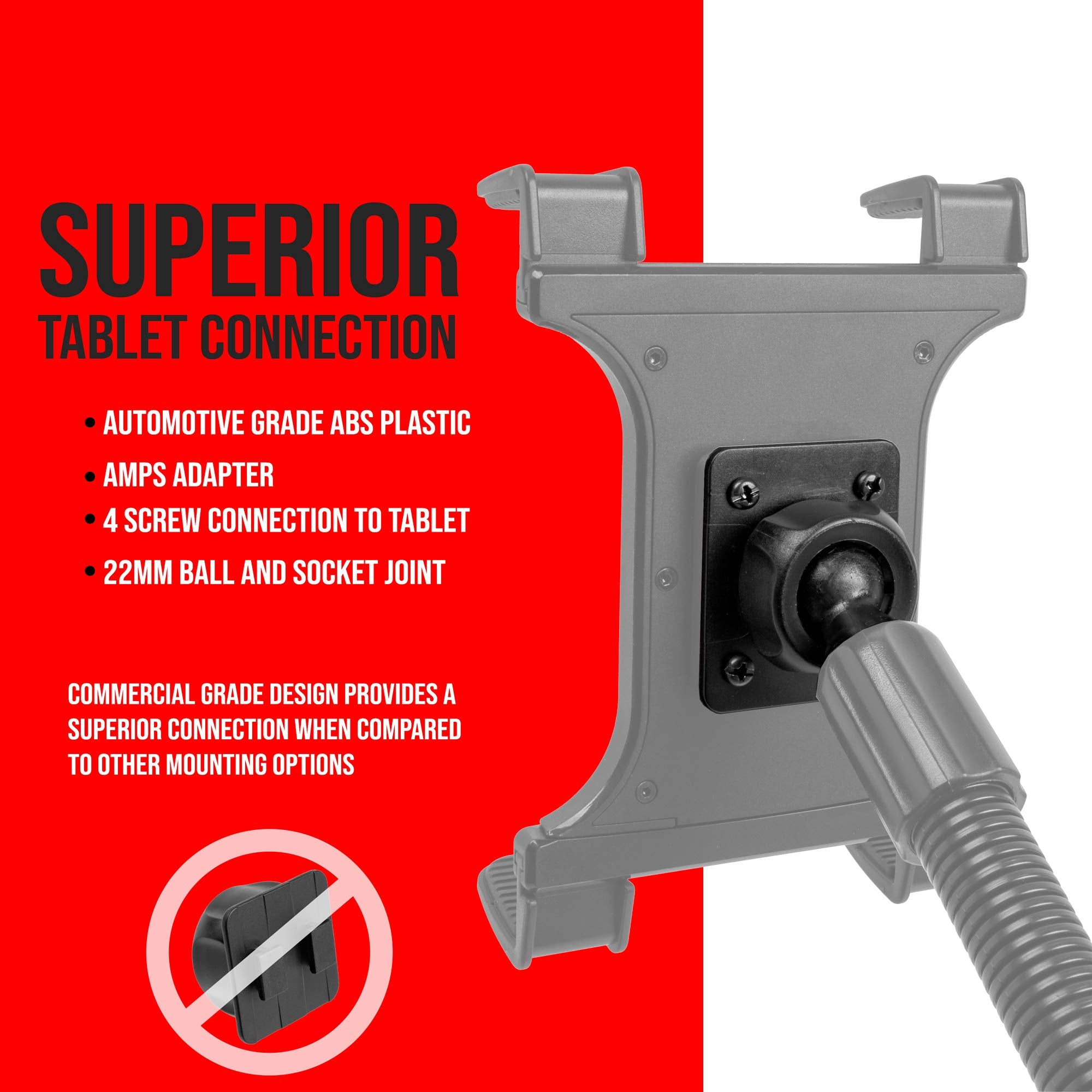 Tackform Tablet Mount For Car And Truck [Eld Mount] Industrial 22 Inch Aluminum Rod Gooseneck Seat Rail Holder For Taxi, Van, Ve