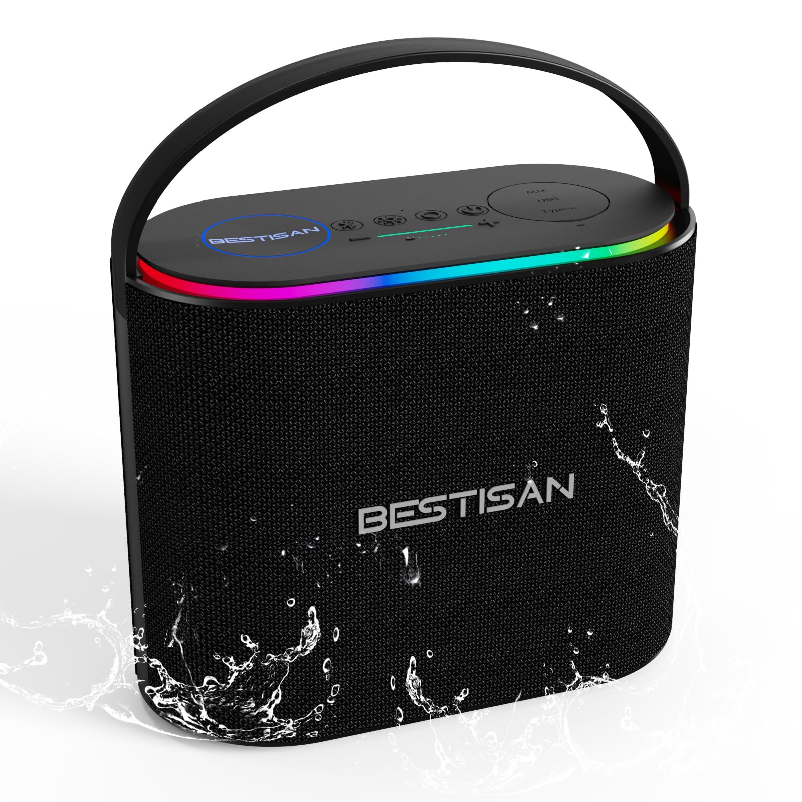BESTISAN Bluetooth Speaker, 2.1CH 90W Stereo Sound, Builtin 50W Subwoofer, Upgraded 7 RGB Lights, TWS, 15H Play Portable Speake