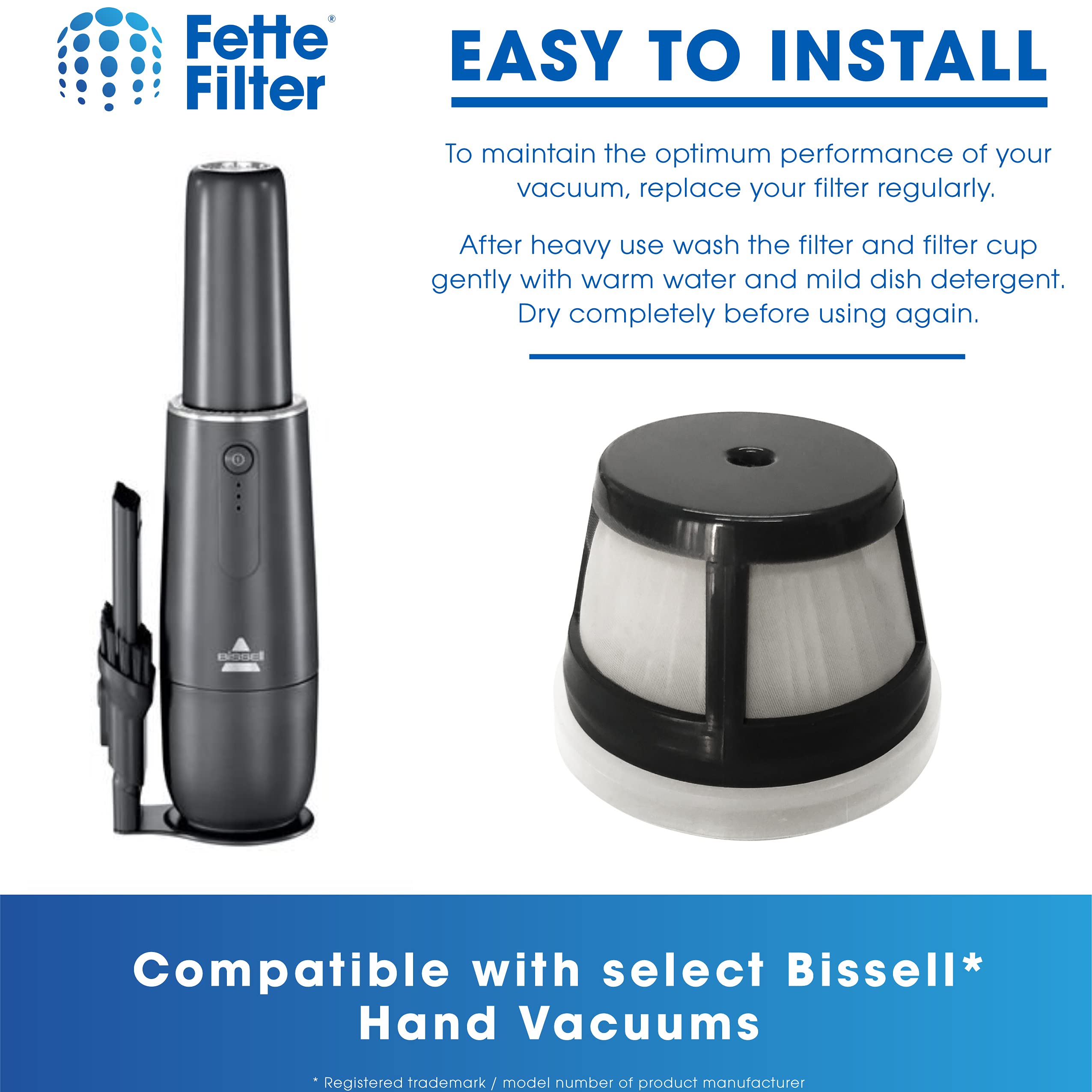 Fette Filter   1624405 Replacement Filter Compatible With Bissell Aeroslim & Turboslim Hand Vacuum Models 29869,29861, 29867, 29