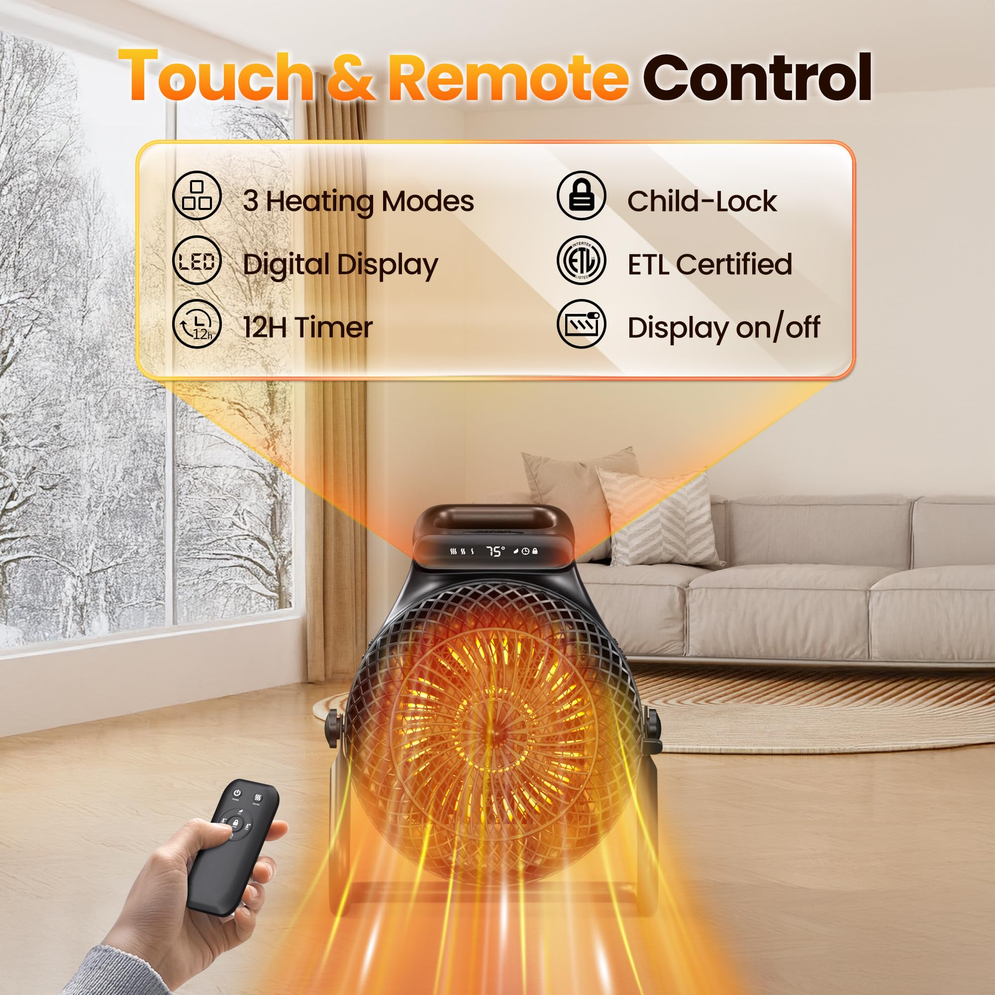 Outdoor Heaters For Patio, 1500W Greenhouse Heater With Remote Thermostat Overheat Protection For Garage, 3S Fast Heating Ptc Ce