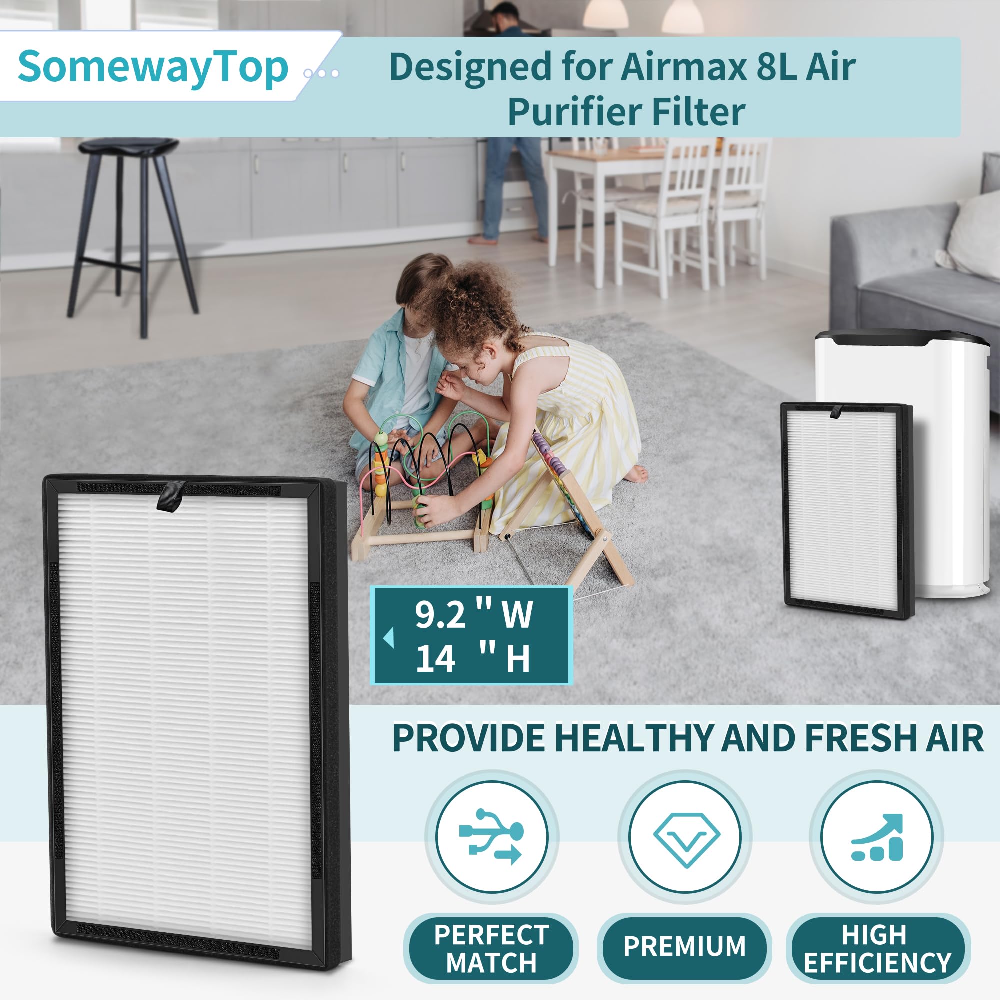 [4 Pieces] 8L Hepa Replacement Filter Set Compatible With Okaysou Airmax 8L Air Filters, 3 Stage Airmax 8L Filter,And Blue Ultra