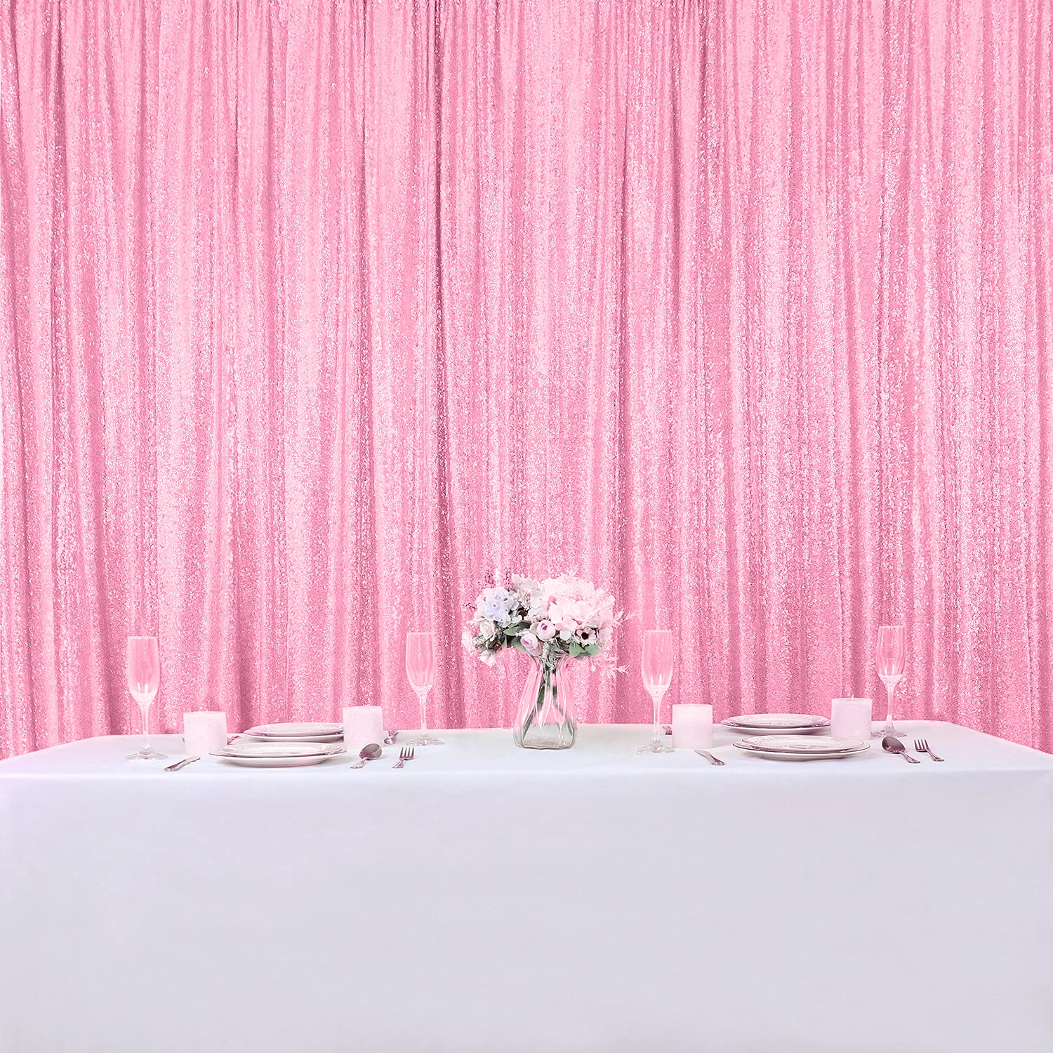 Hahuho Pink Sequin Backdrop Curtain, 4Pcs 2Ftx8Ft Glitter Backdrop Curtain For Parties, Christmas, Wedding, Banquet Decoration(4