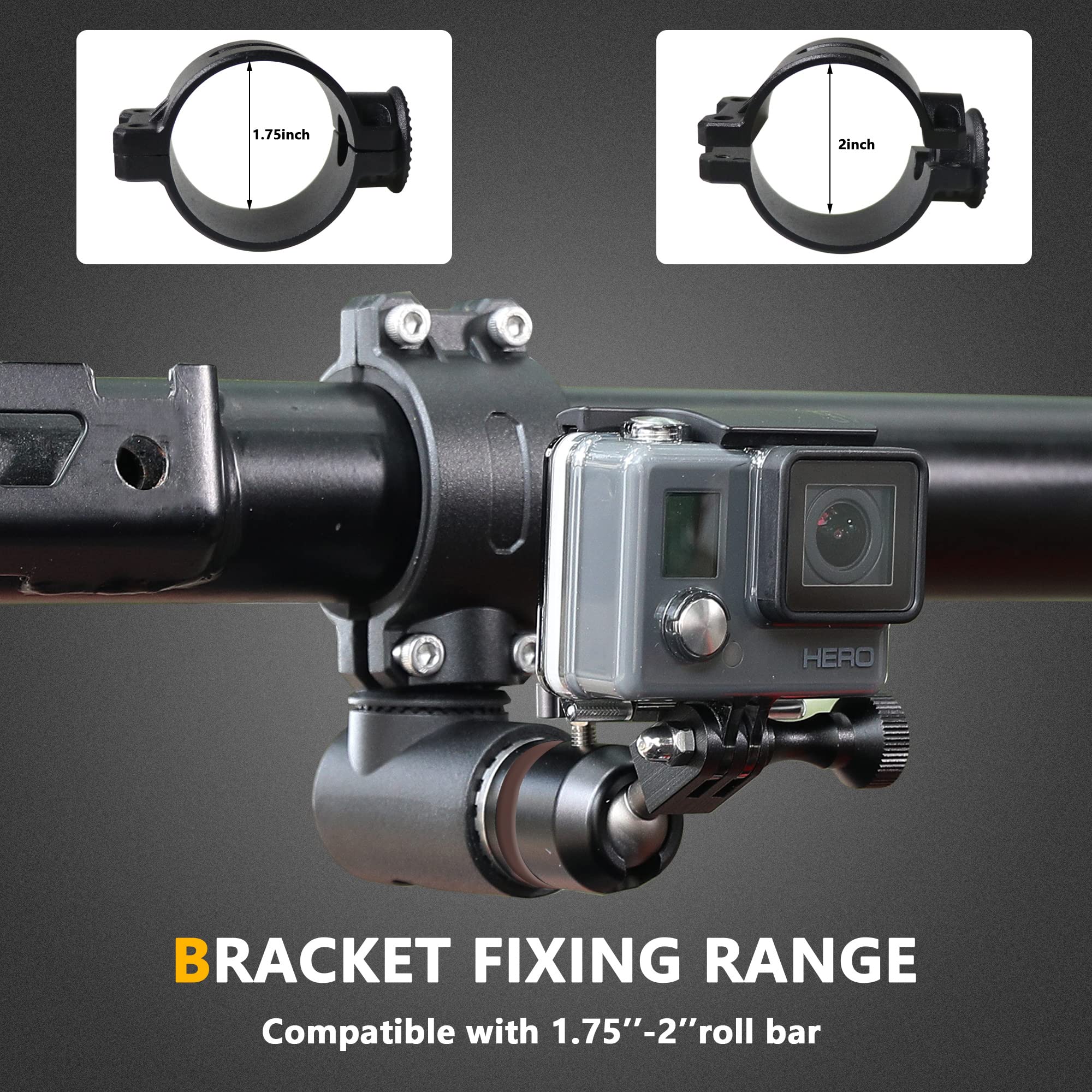 Bestaoo Utv Atv Camera Mount Compatible With Gopro For 1.75'' 2'' Roll Bar, Aluminum 360 Rotation Action Camera Holder For All G