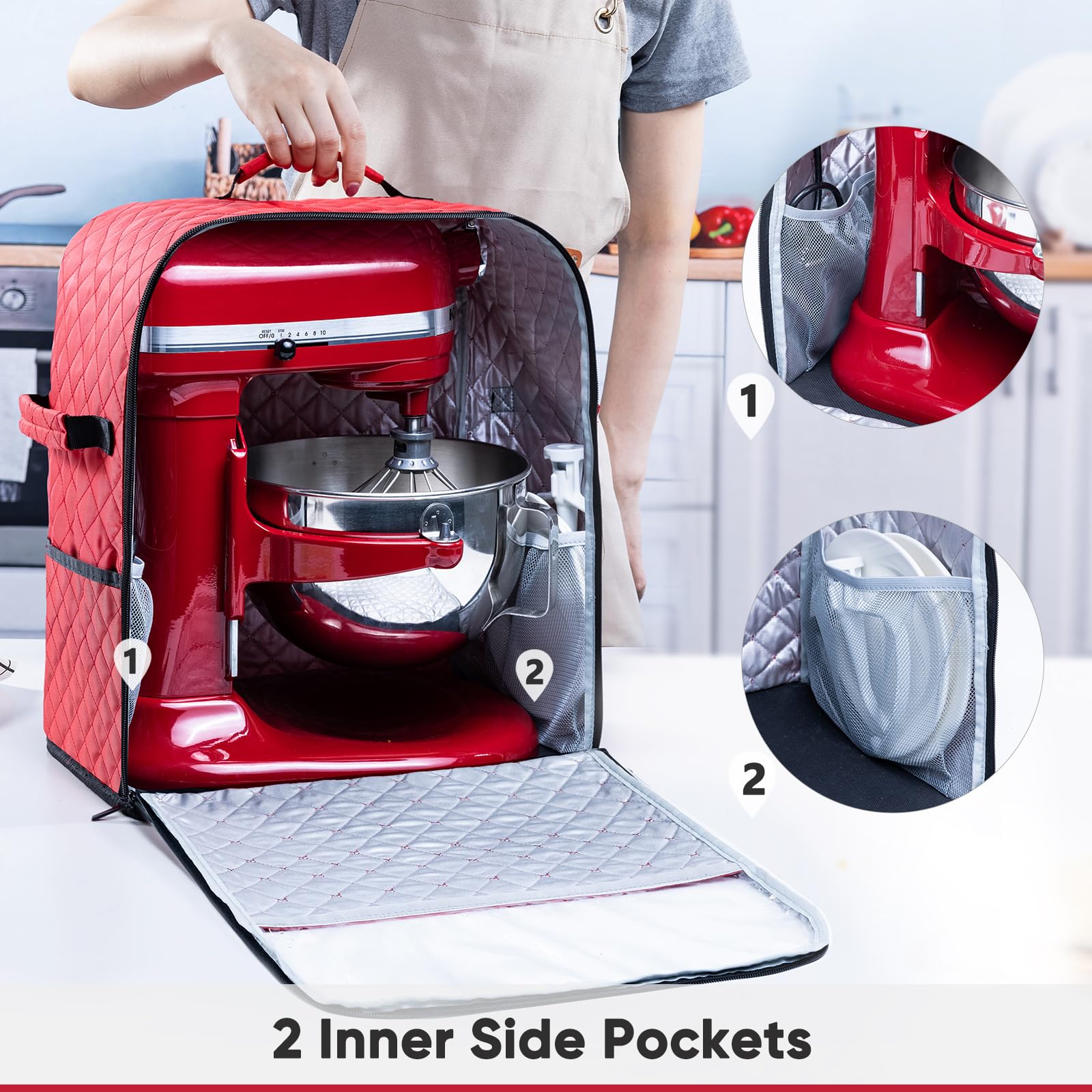 Bagsprite Stand Mixer Cover With Appliance Sliders Base Compatible With Kitchenaid Mixer Storage Bag For 6/7/8 Quart With Pocket