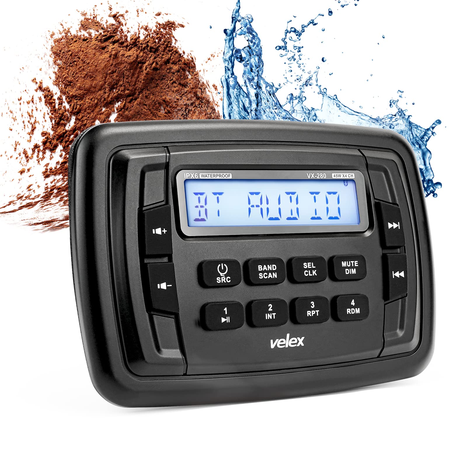 Velex Powersport Marine Stereo Radio Am Fm Tuner Stereo 4 X 45W Bluetooth Streaming Utv Atv