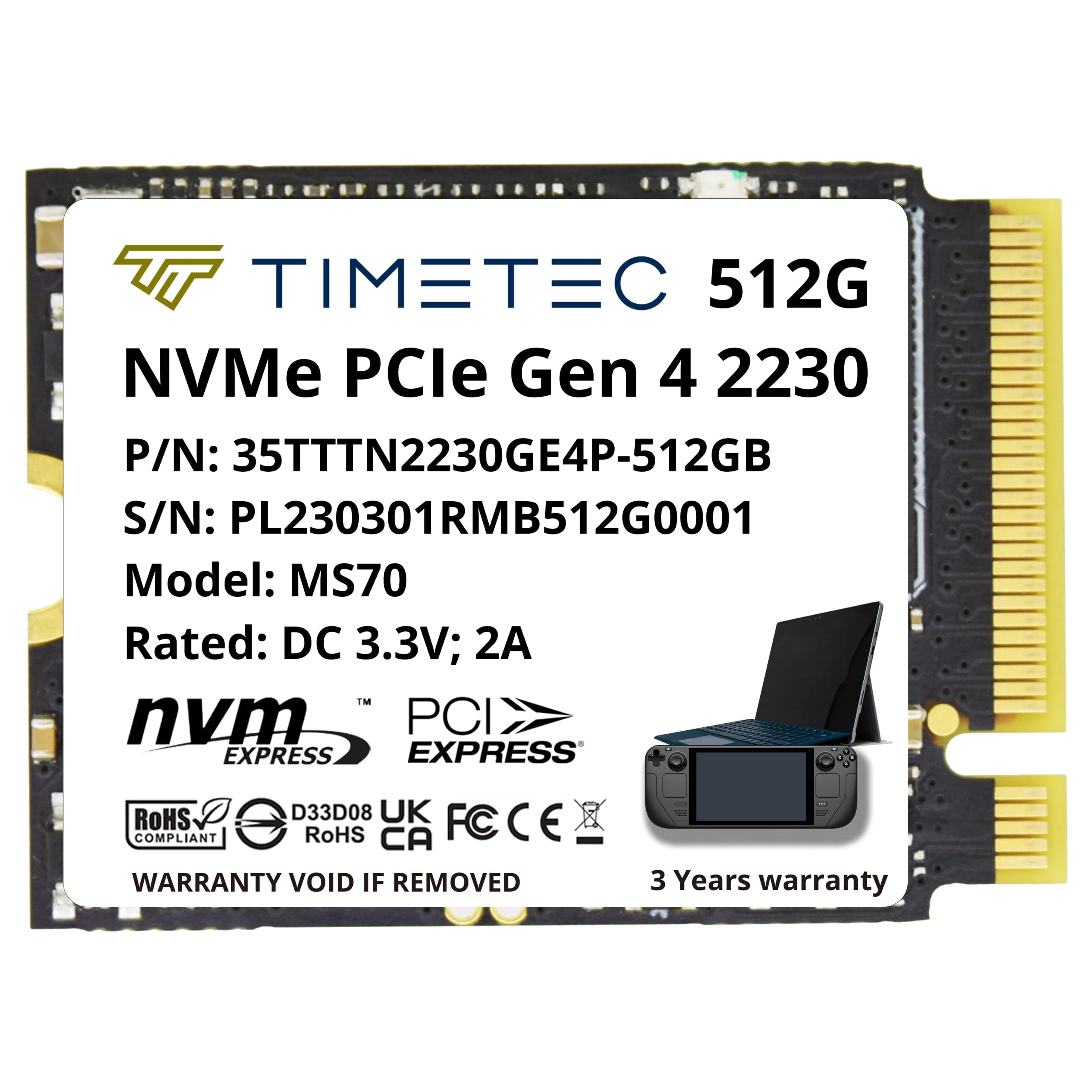 Timetec 512Gb M.2 2230 Ssd Nvme Pcie Gen4X4 Read Up To 4,800 Mb/S Compatible With Steam Deck, Asus Rog Ally, Microsoft Surface P