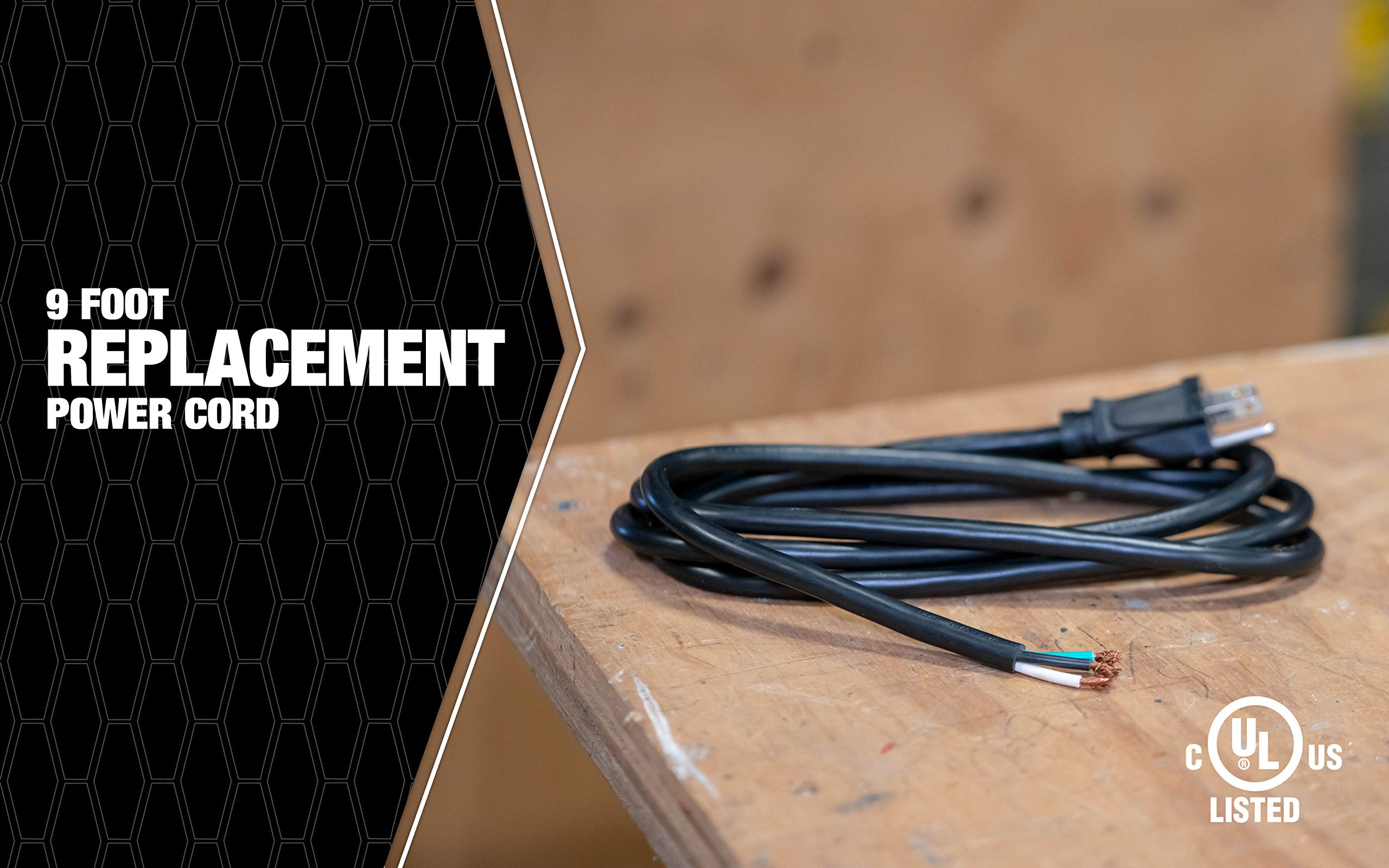 Southwire 9709Sw8808 16/3 9 Foot Power Supply Replacement Cord; Heavy Duty Sjtw Weather Resistant Jacket ; Ul Listed; Black