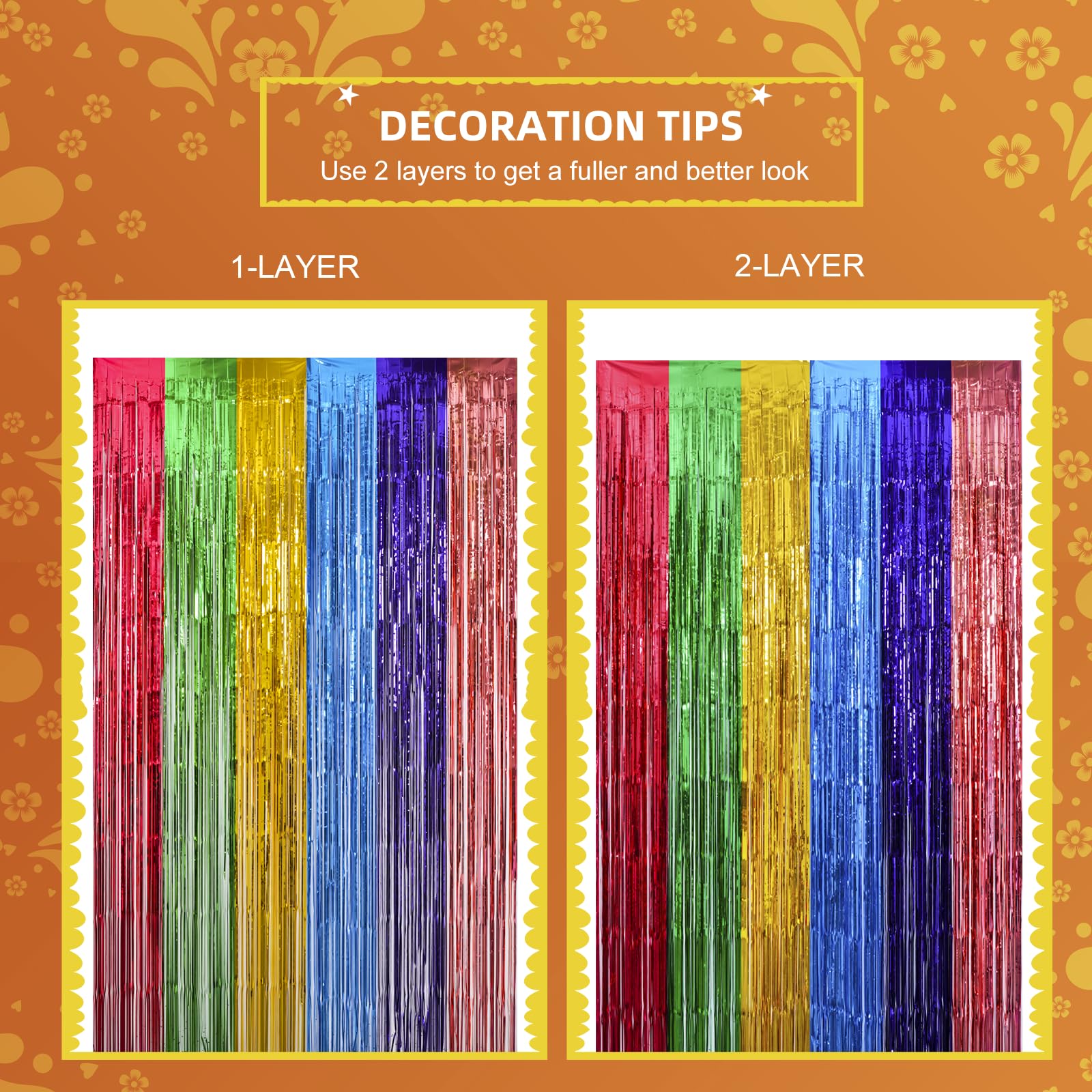 Mega L Fiesta Party Decorations Foil Curtain Backdrop 4 Pack Mexican Party 3.3X6.6Ft Tinsel Streamers Photo Booth Props For Cinc