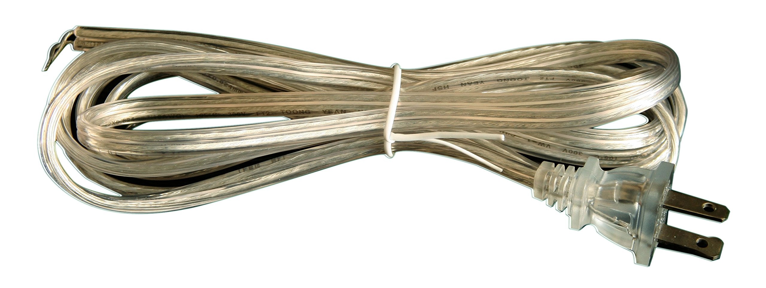 Royal Designs Lamp Cord With Molded Plug, Stripped Ends Ready For Wiring, 8 Ft Long, Clear Silver, Spt 2 Ul Listed