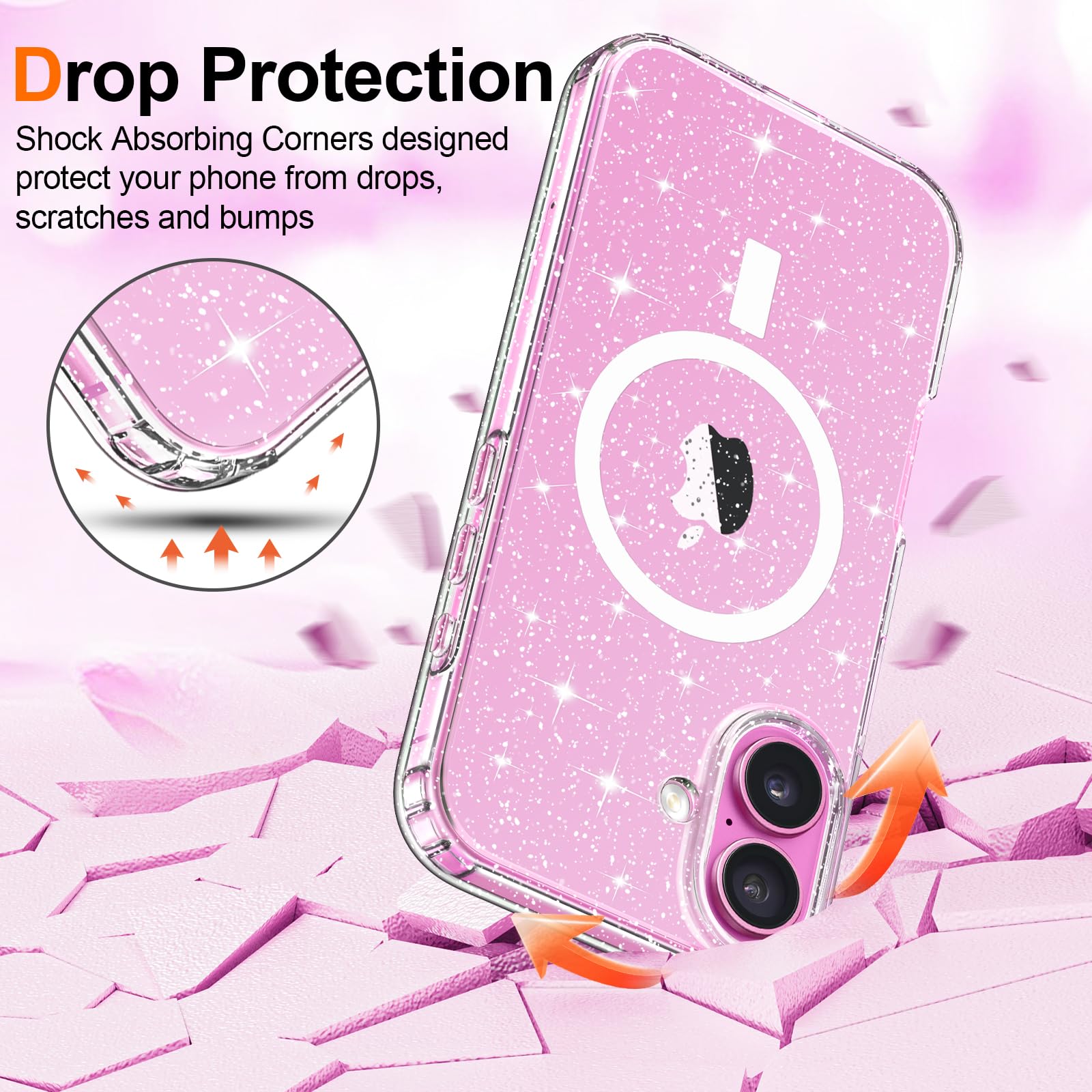 Hython Case For Iphone 16 Case Glitter, Clear Glitter Sparkly Shiny Bling Sparkle Cute Cover, Anti Scratch Soft Tpu Thin Slim Fi