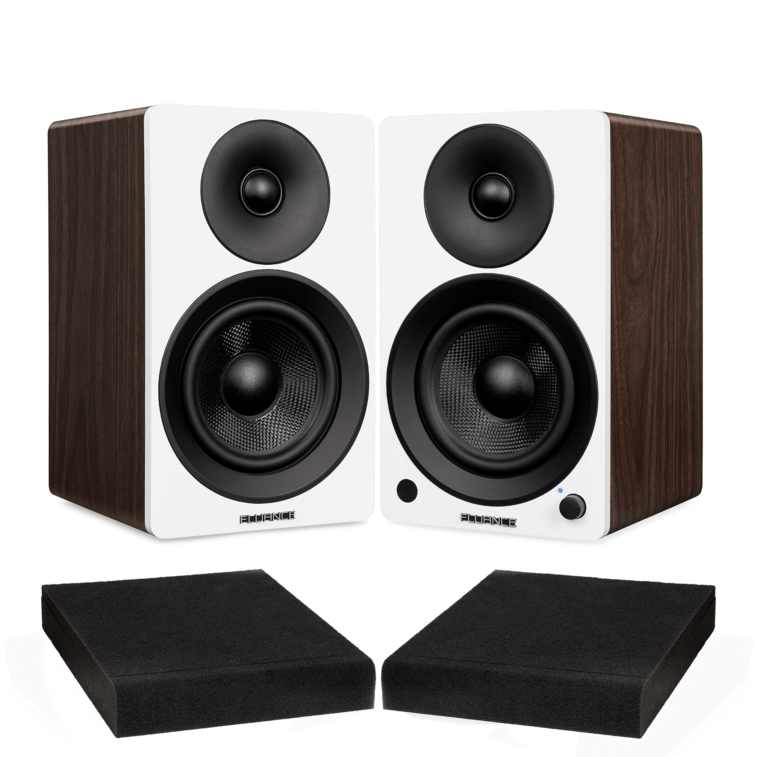 Fluance Ai41 White Walnut Powered 2.0 Stereo Bookshelf Speakers with 5 Drivers, 90W Amplifier for Turntable, TV, PC and Bluetoot