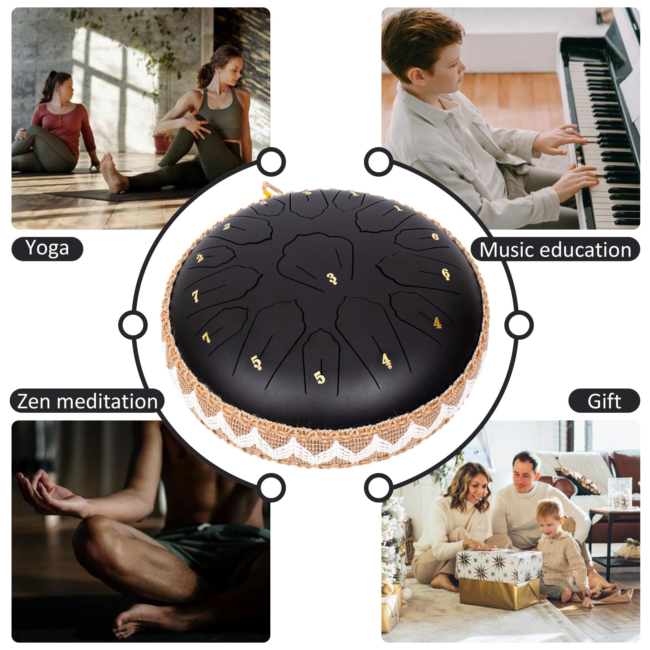 Lomuty Steel Tongue Drum,15 Notes 12 Inch C Key Handpan Percussion Instrument,For Meditation, Decompression, Music And Gift (Bla