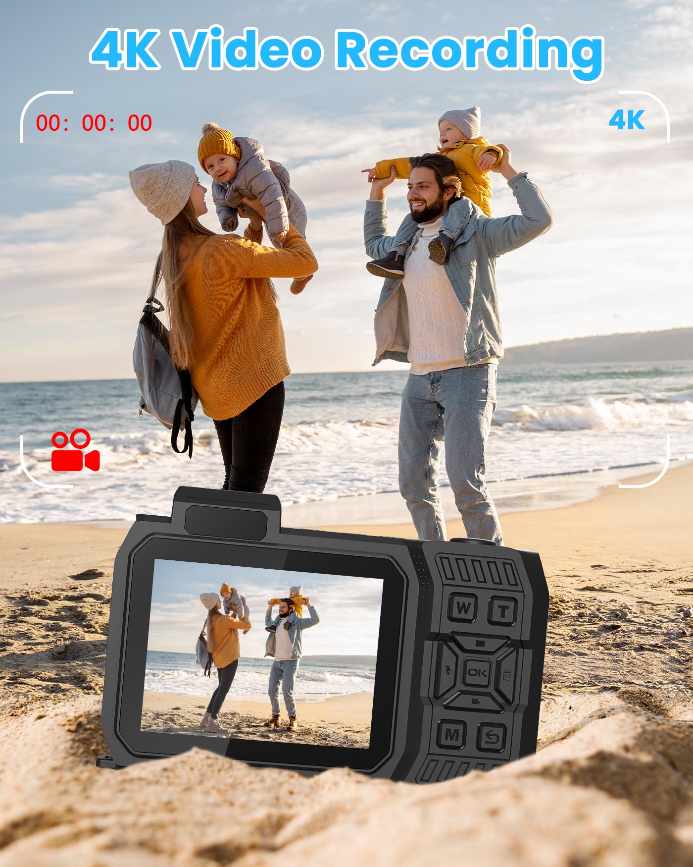 33Ft Underwater Camera With 64G Card, 4K 48Mp Waterproof Camera Rugged Dustproof Shockproof For Snorkeling, Autofocus Selfie Dig