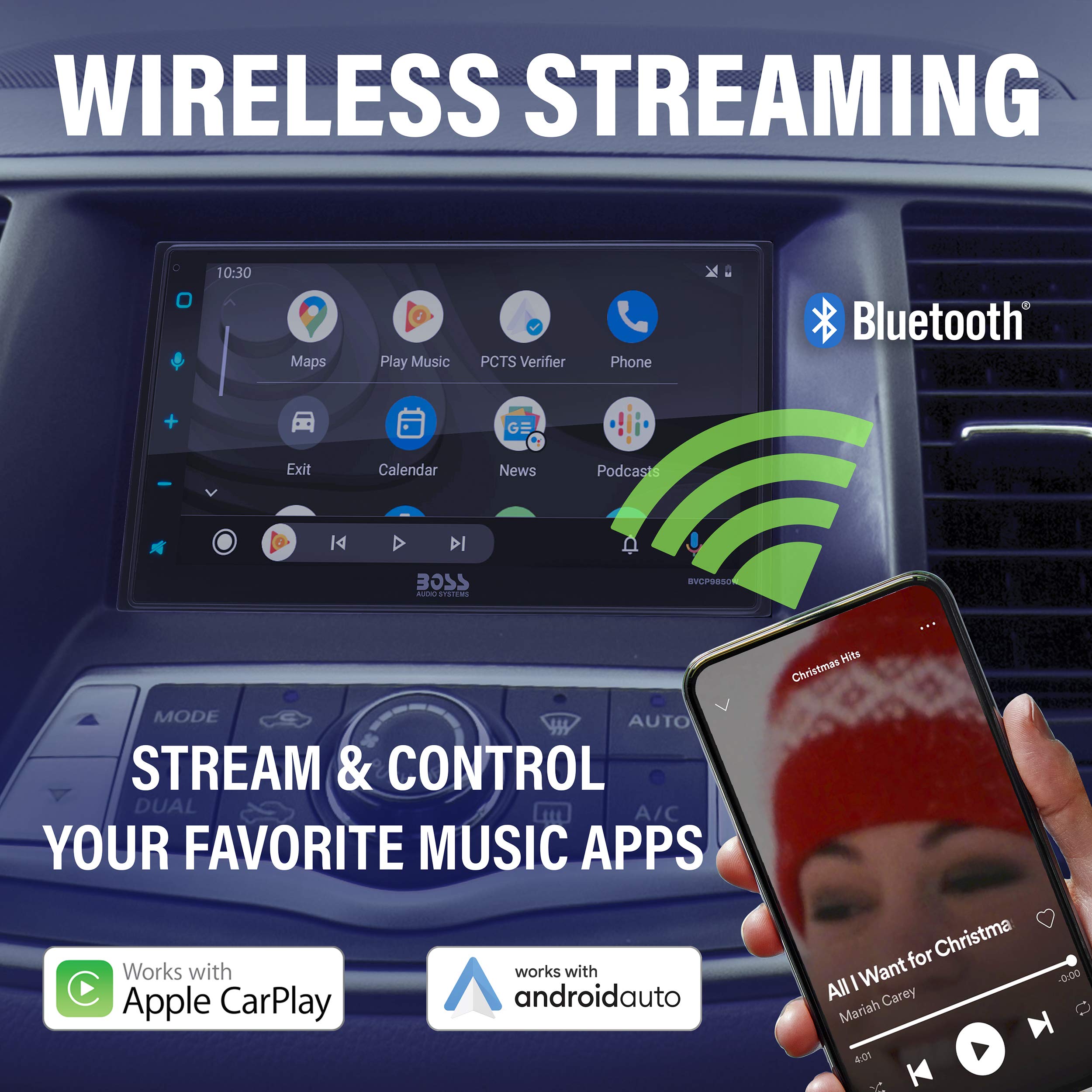 Boss Audio Systems Bvcp9850W Car Stereo   Wireless Apple Carplay & Android Auto, Double Din, 6.75 Inch Touchscreen, Bluetooth, N