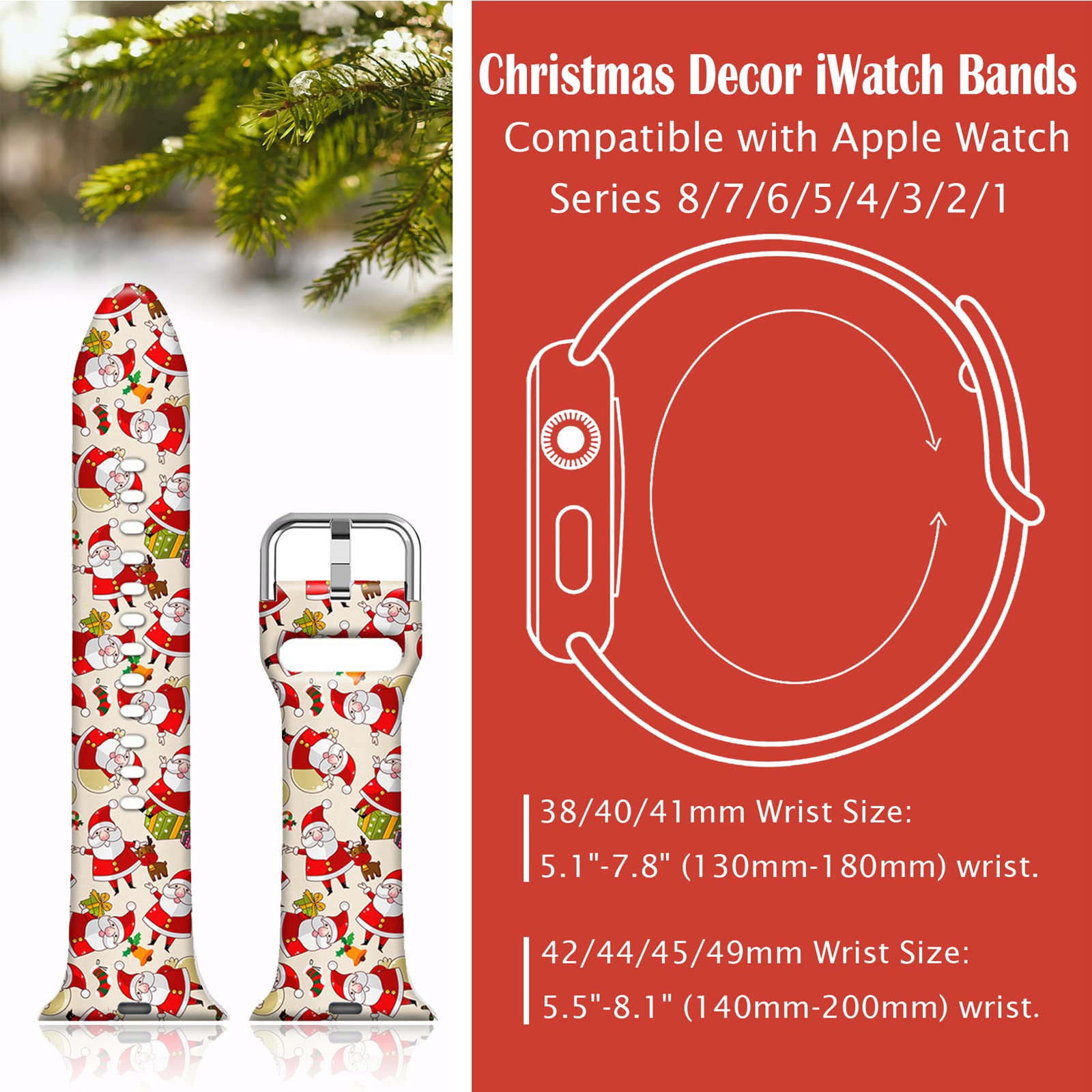 Ftfcase Christmas Santa Claus Watch Bands Compatible With Apple Watch 49Mm 45Mm 44Mm 42Mm, Flower Printed Soft Silicone Sport St