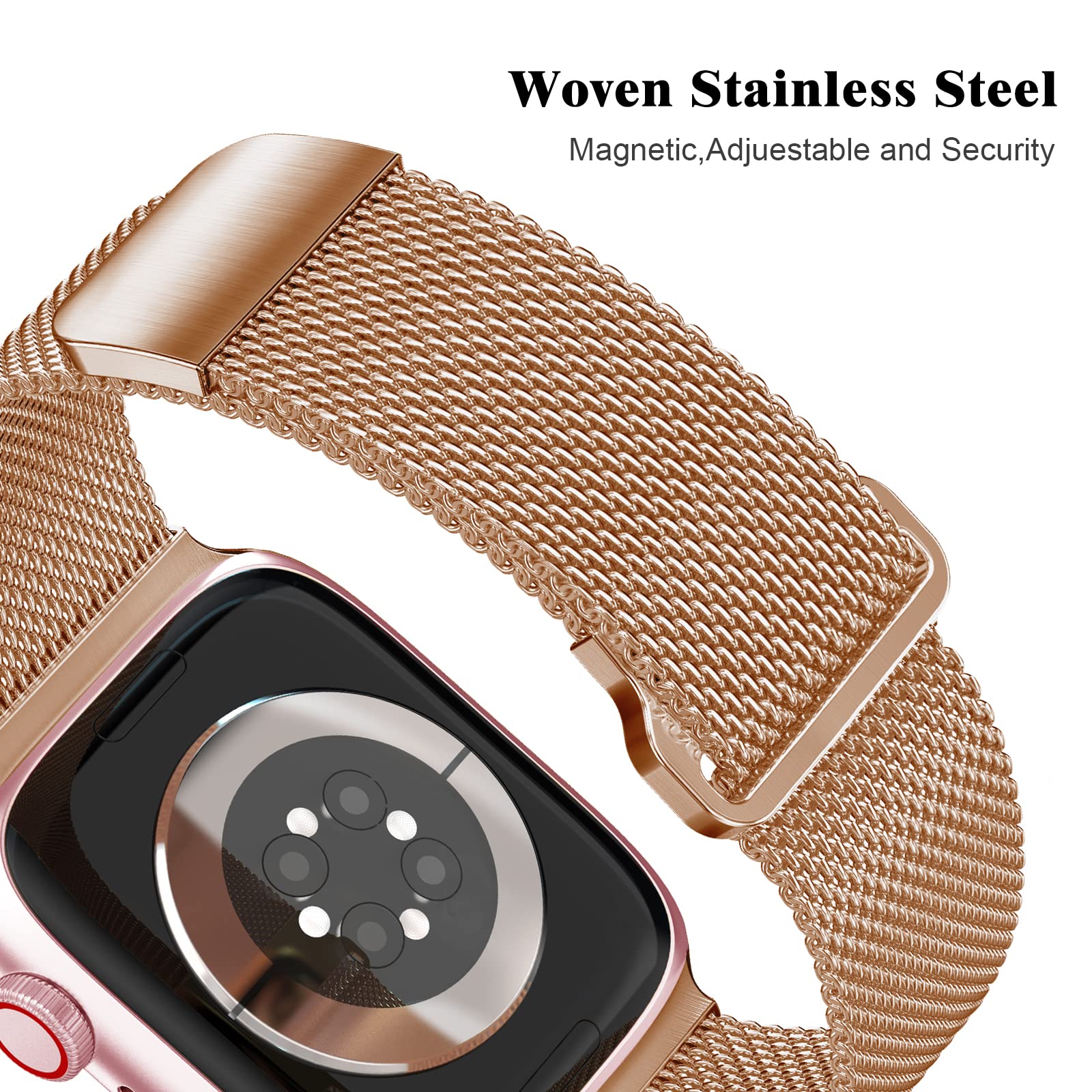 Geoumy Metal Magnetic Bands Compatible For Apple Watch 38Mm With Case, Stainless Steel Milanese Mesh Loop Replacement Strap Comp