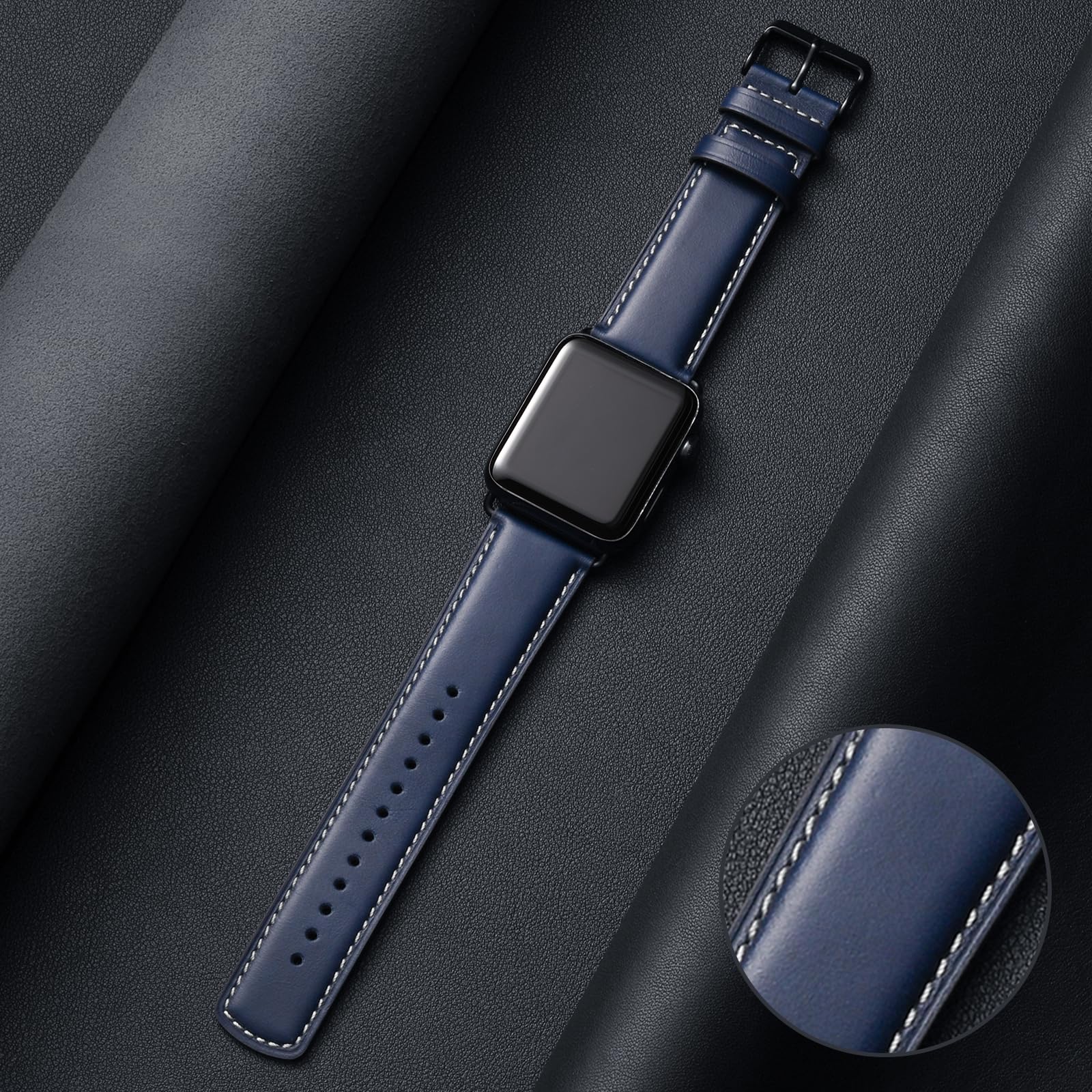 Sunfwr Leather Bands Compatible With Apple Watch Band 41Mm 40Mm 38Mm 42Mm(Series 10) For Men Women, Top Grain Genuine Leather Re