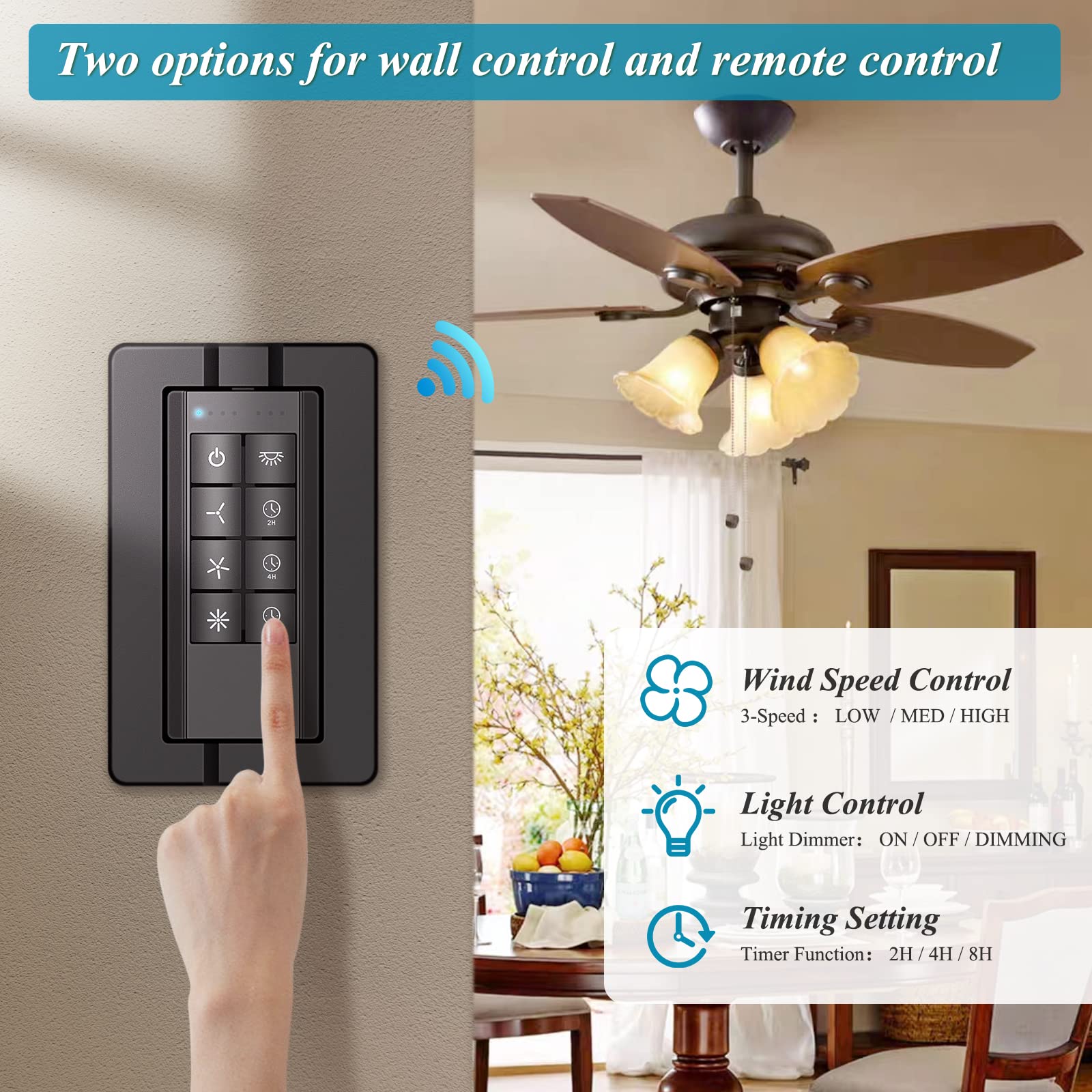 Universal Smart Wifi Ceiling Fan Remote Control Kit, Ceiling Fan Control And Dimmer Light Switch, Compatible With Alexa, Google