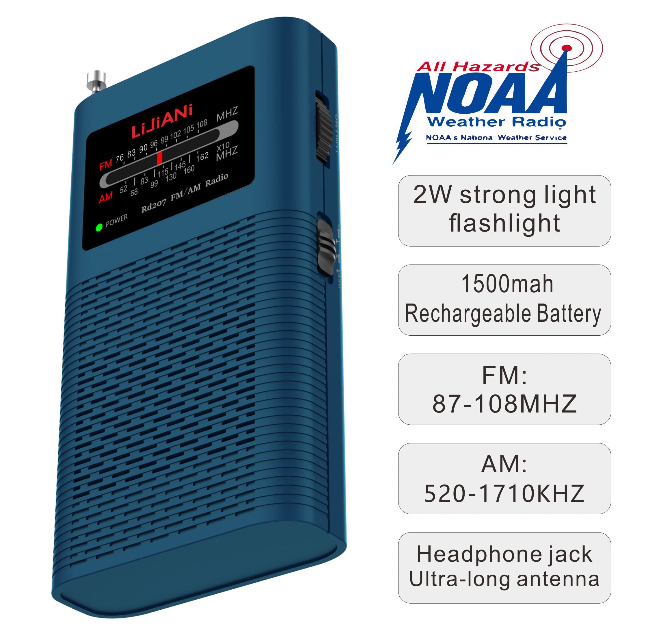 Pocket Weather Alert Radio Noaa/Am/Fm Portable Transistor Powered 1500Mah Battery With Flashlight Emergency Sos Alarm Best Recep
