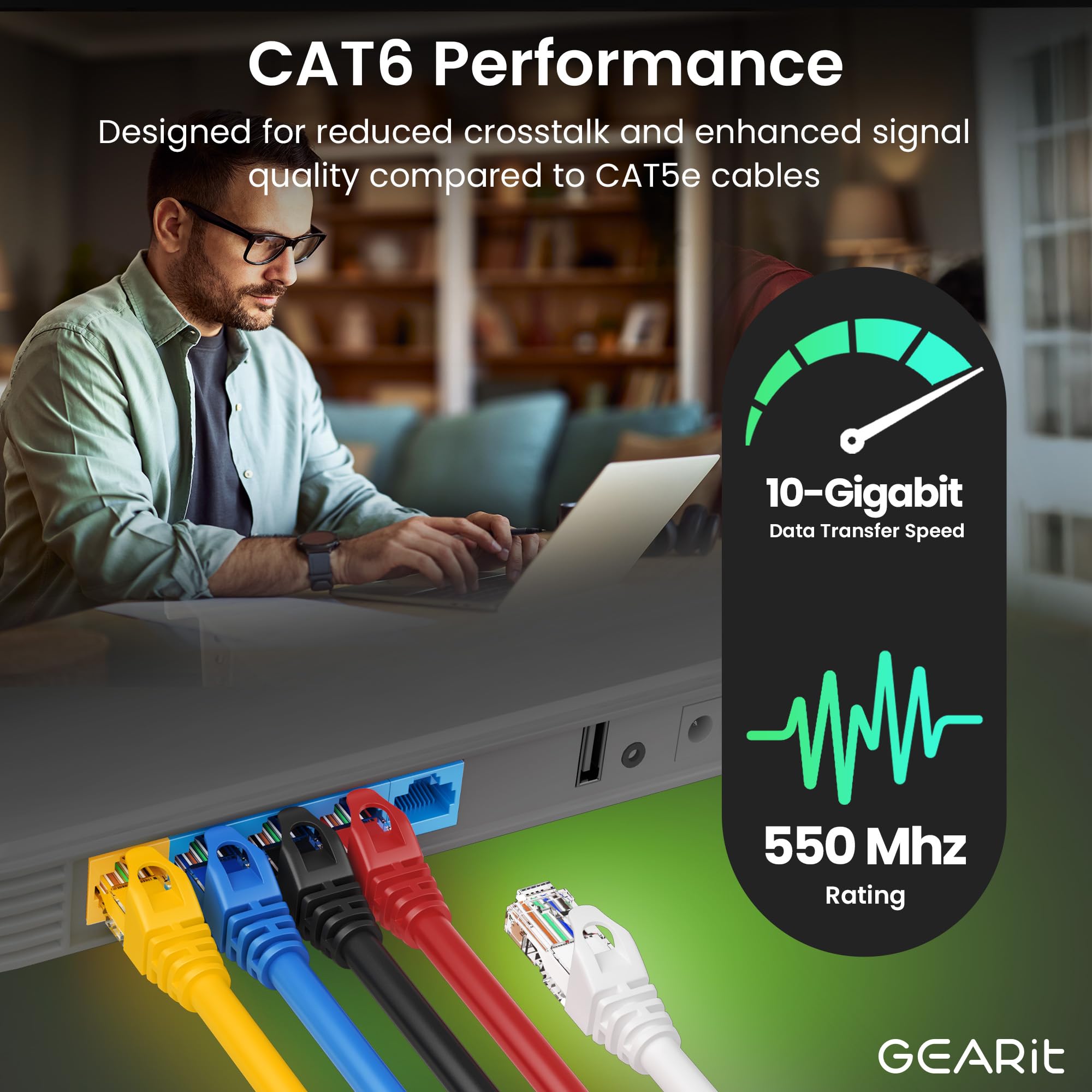 Gearit 100-Pack Cat6 Patch Cable 1 Foot Cat 6 Ethernet Cable Snagless Flexible Soft Tab - Premium Series - Yellow