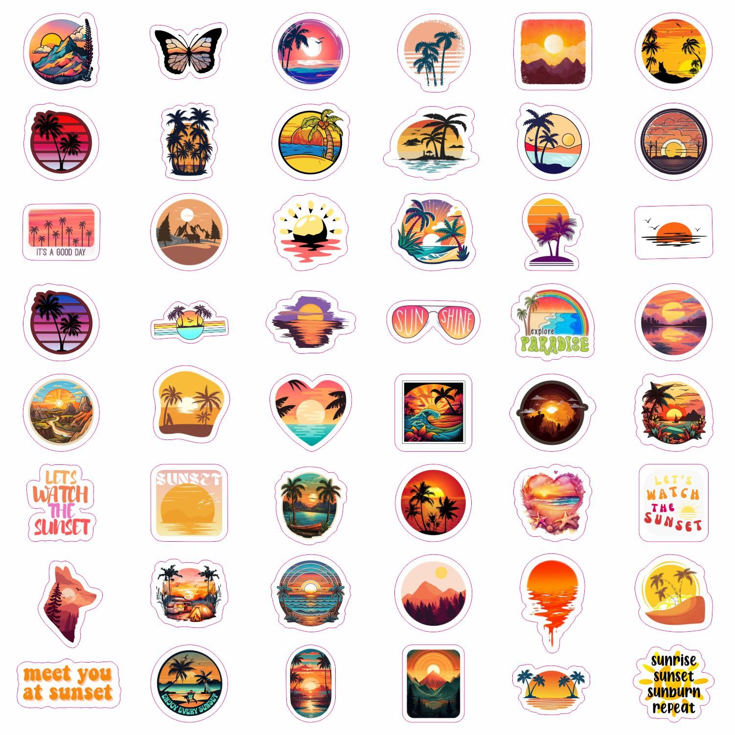 Sunset Stickers   Beach Stickers, Sun Stickers, Summer Stickers For Water Bottle And Laptop Decals   Palm Trees Party Favors & D