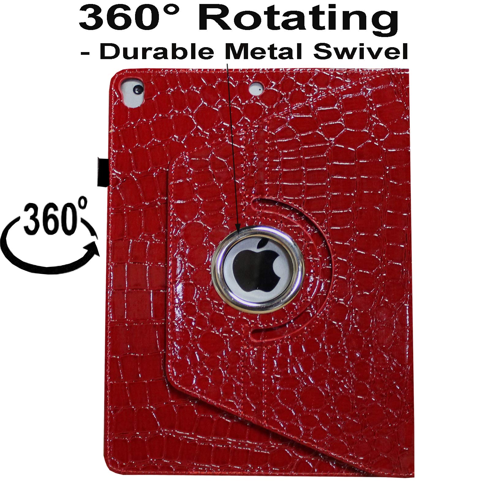 Jytrend Case For Ipad 9.7 (2018) 6Th/(2017) 5Th Generation, Ipad Air 1(2013)/Air 2(2014), 360 Rotating Multi Angle Viewing Stand Smart Cover With Pocket And Pen Holder, Auto Wake Up/Sleep (Crocodile)