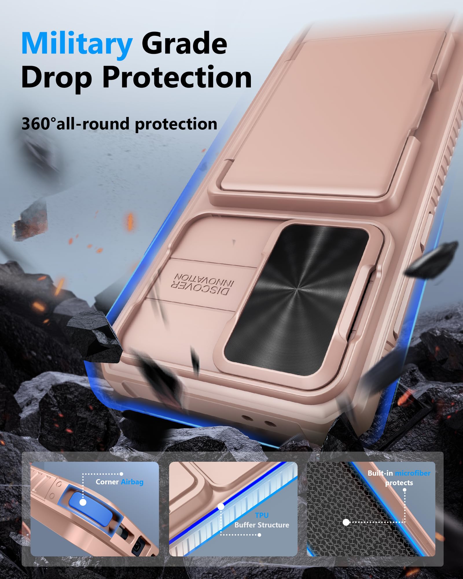 Atatoo For Samsung Galaxy S24 Fe Case Wallet, Built In Card Holder(Store 4 5 Cards) & Slide Lens Cover, Military Grade Protectio