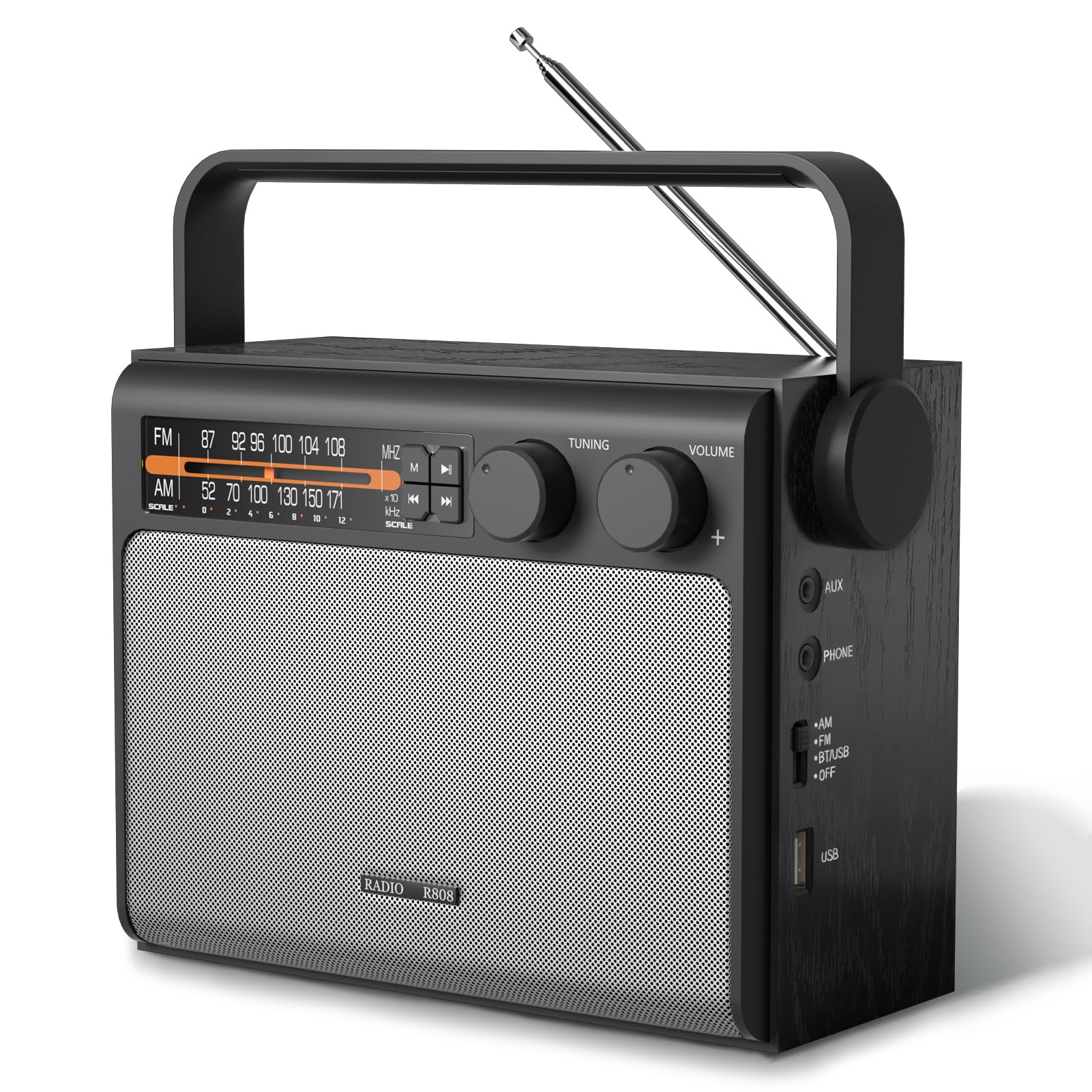 Yowgulf Portable Am Fm Radio, Bluetooth Radio With Best Reception,Transistor Radio Plug In Wall Or Battery Powered, Radio With H