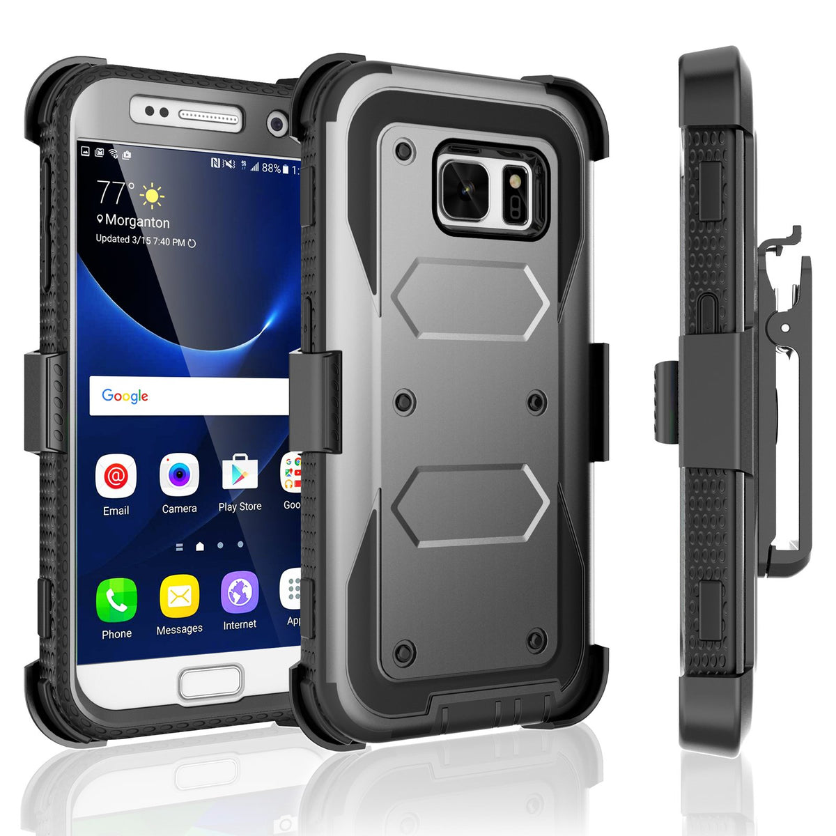 Galaxy S7 Case, Tekcoo [Tshell Series] [Ash Grey] Shock Absorbing [Built In Screen Protector] Holster Locking Belt Clip Defender