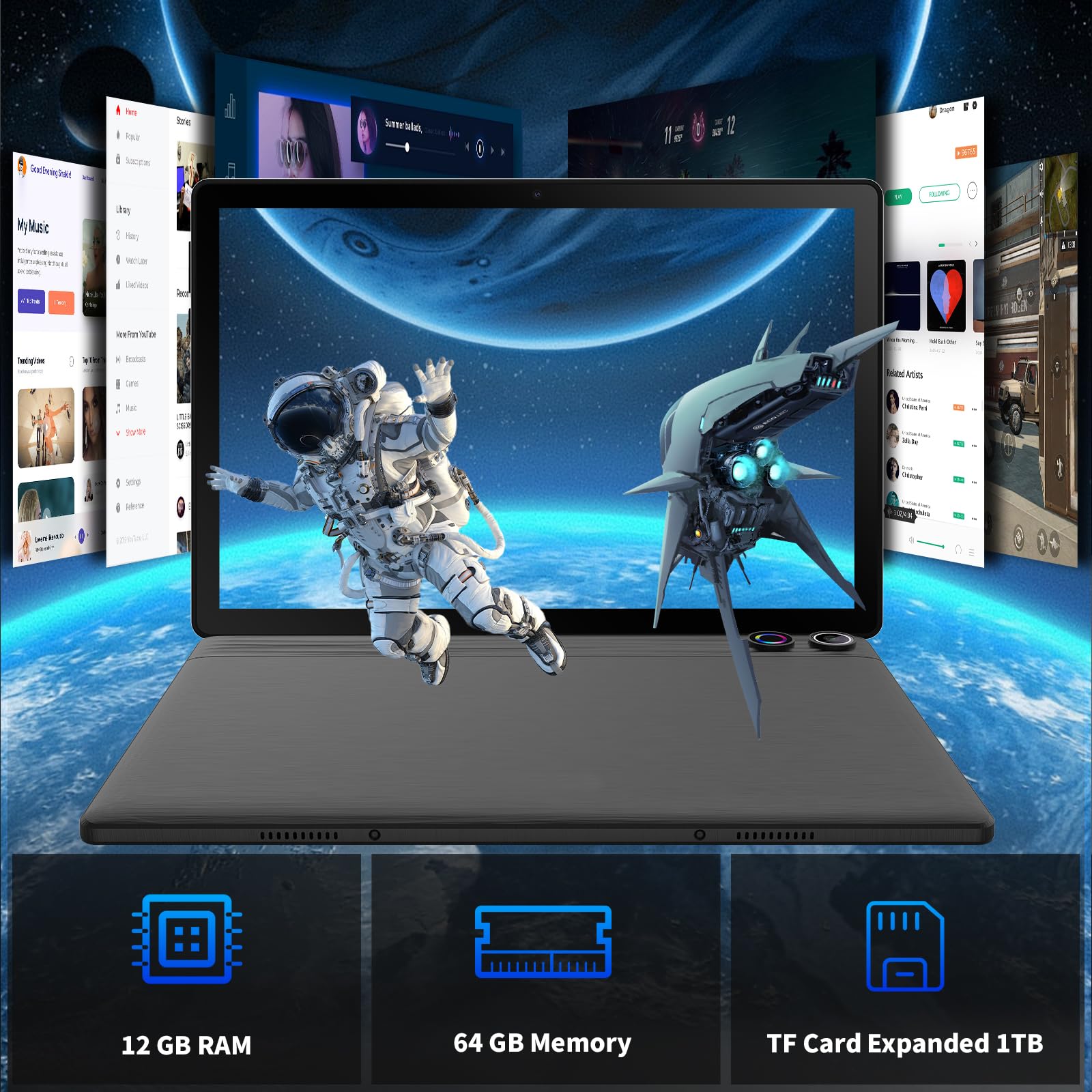 Android Tablet, 10.1 Inch Android 14 Tablet With 1280X800 Ips Hd Touch Screen, Dual Camera, 64Gb Storage 1Tb Expansion, 8 In 1 T