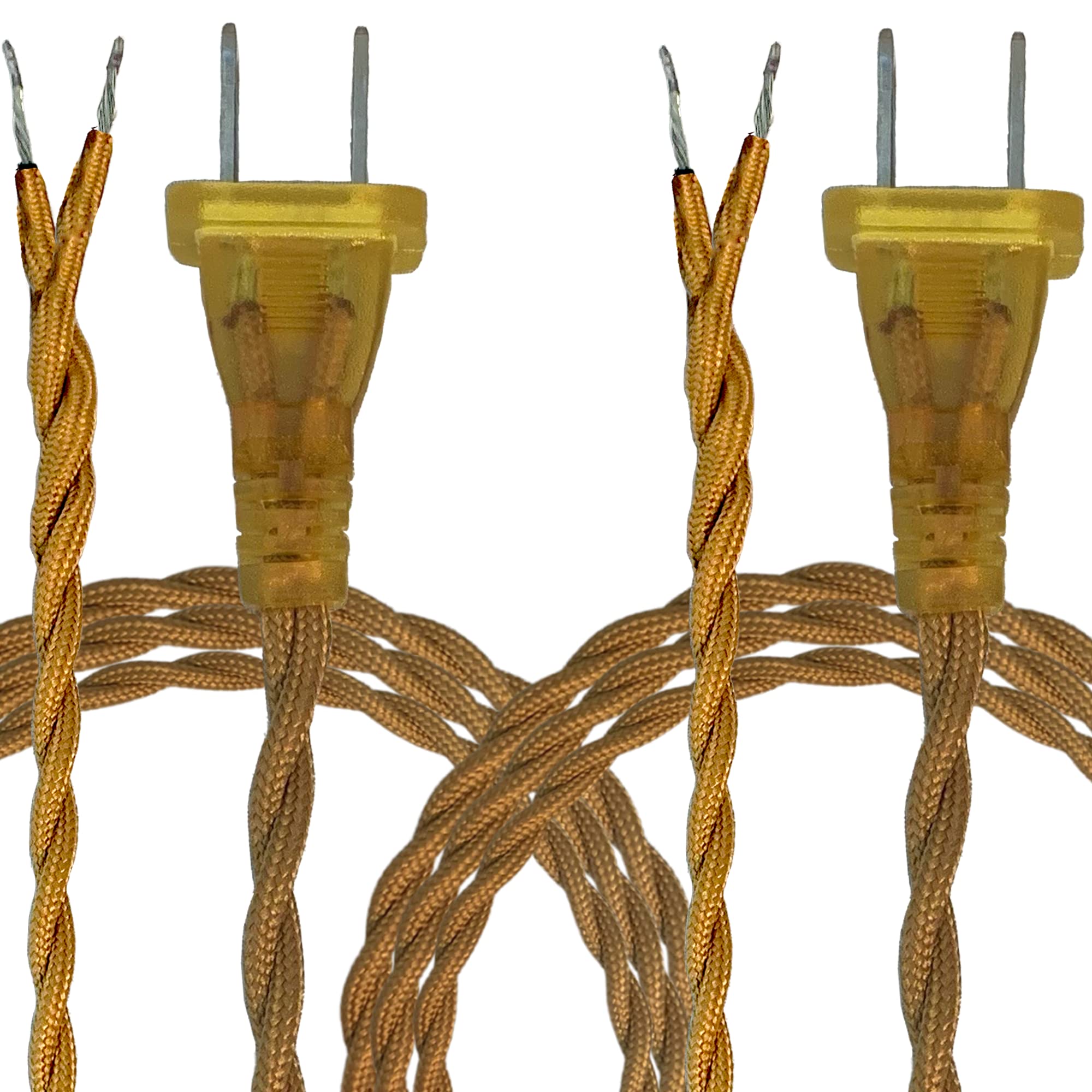 Royal Designs, Inc. 8Ft Twisted Rayon Lamp Cord With Nema 15P Plug, Stripped Ends Ready For Wiring, Spt 1 Ul Listed, Gold   Pack