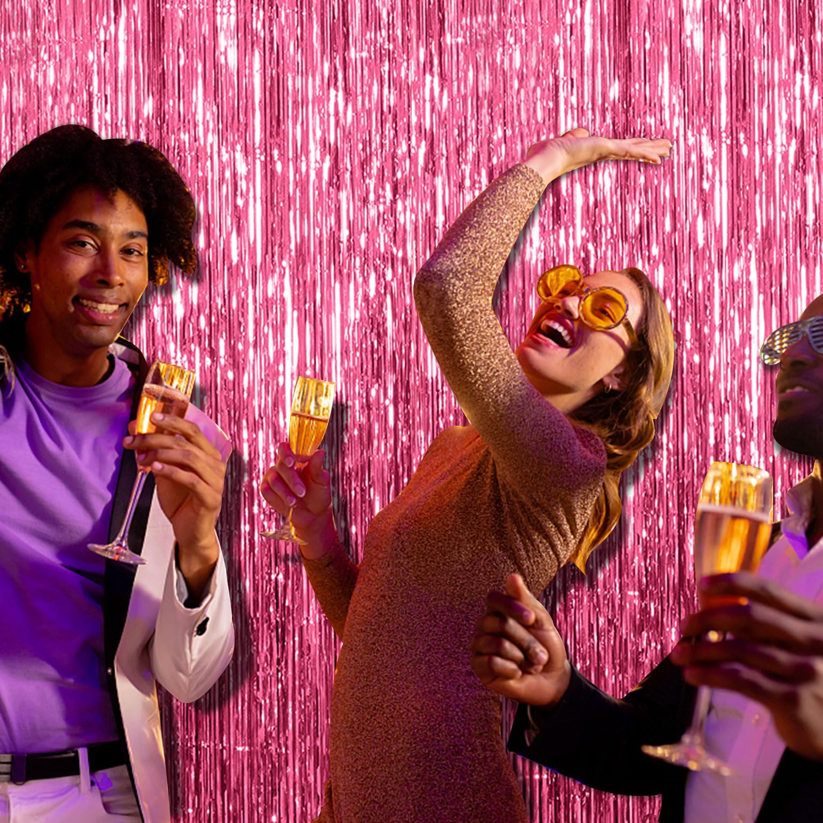 3 Pack Pink Backdrop Birthday Party Decorations Tinsel Foil Fringe Curtains Backdrop Streamer Bachelorette Christmas Graduation