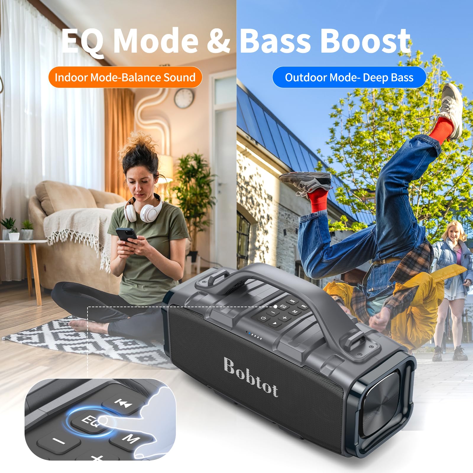 Bobtot Portable Bluetooth Speaker, 60W Peak Ipx6 Waterproof, Outdoor Speaker With Handle Stereo Loud Sound, Deep Bass, 8800Mah B